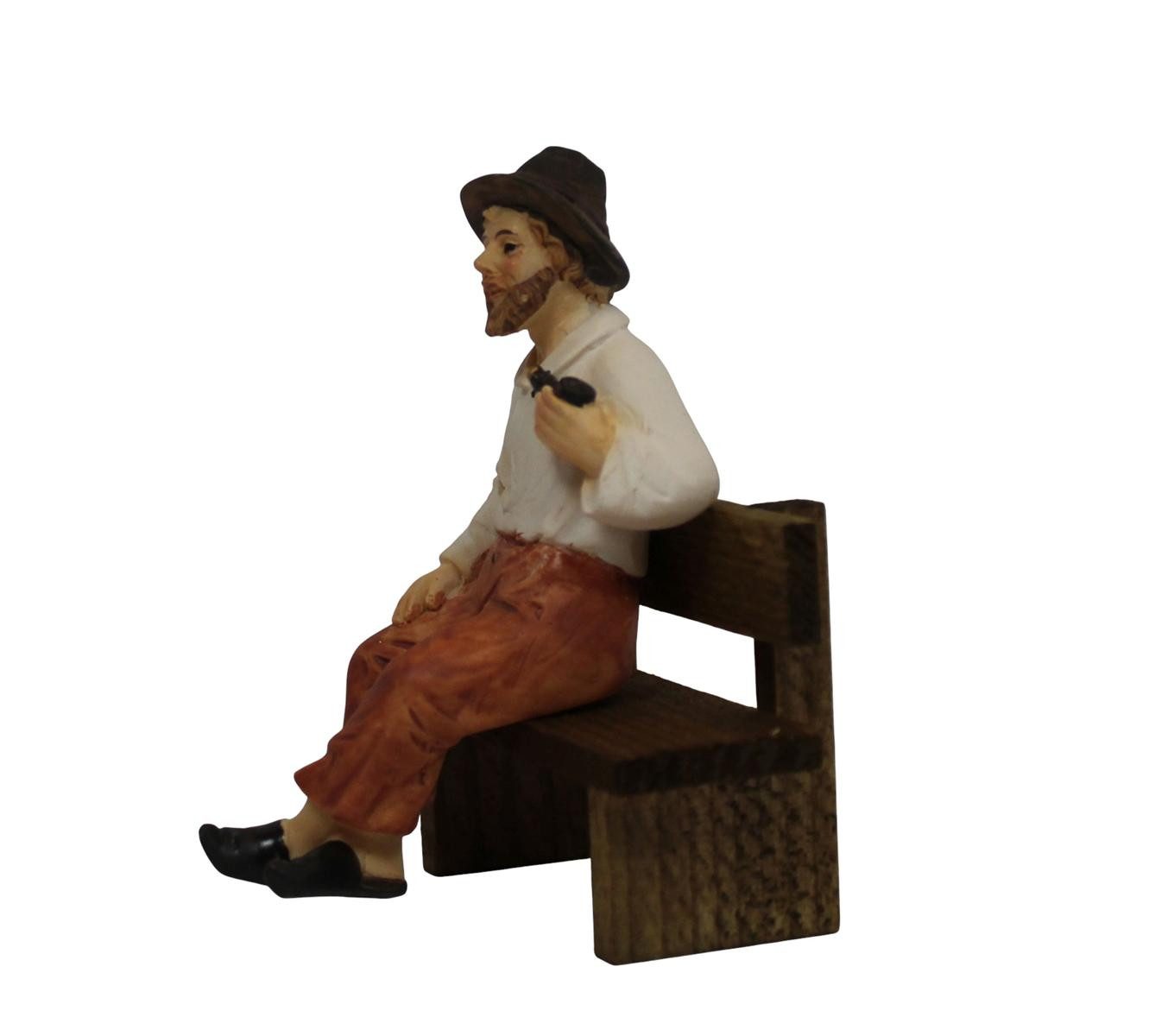 ZICOM Krippenfigur Großvater sitzend auf Bank Pfeife Polyresin handbemalt 9 cm (Set, 2-teilig)