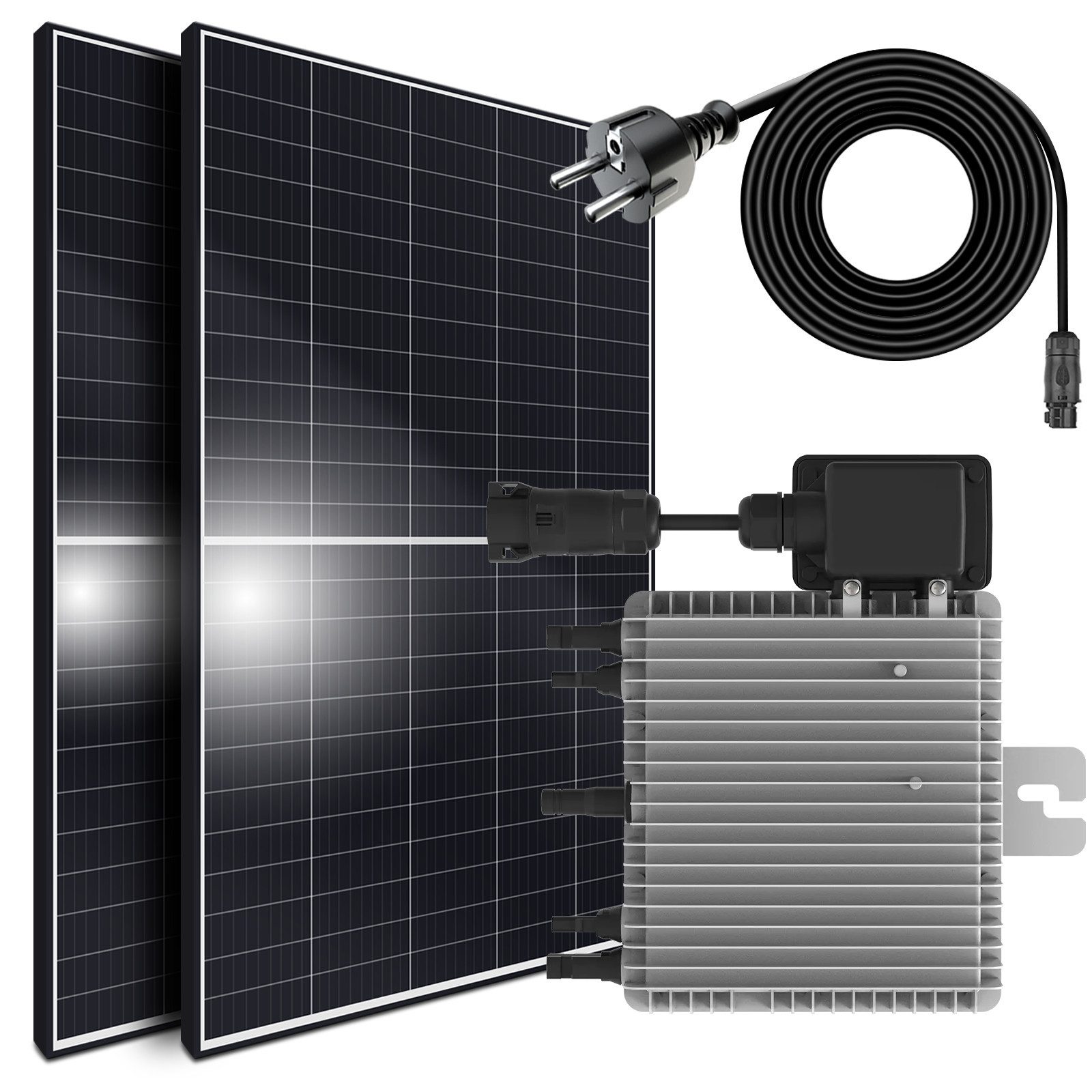 SUNNIVA Solaranlage 850/800W Balkonkraftwerk, 800 W, Monokristallin, (Deye SUN-M80G4-EU-Q0 800W Micro-Wechselrichter, 2x 425W Solarmodule, Solaranlage mit 5m Anschlusskabel, Solarkabel, Photovoltaikanlage), Balkon Mini-PV Anlage genehmigungsfrei Inverter, Solarpanel Solarmodul