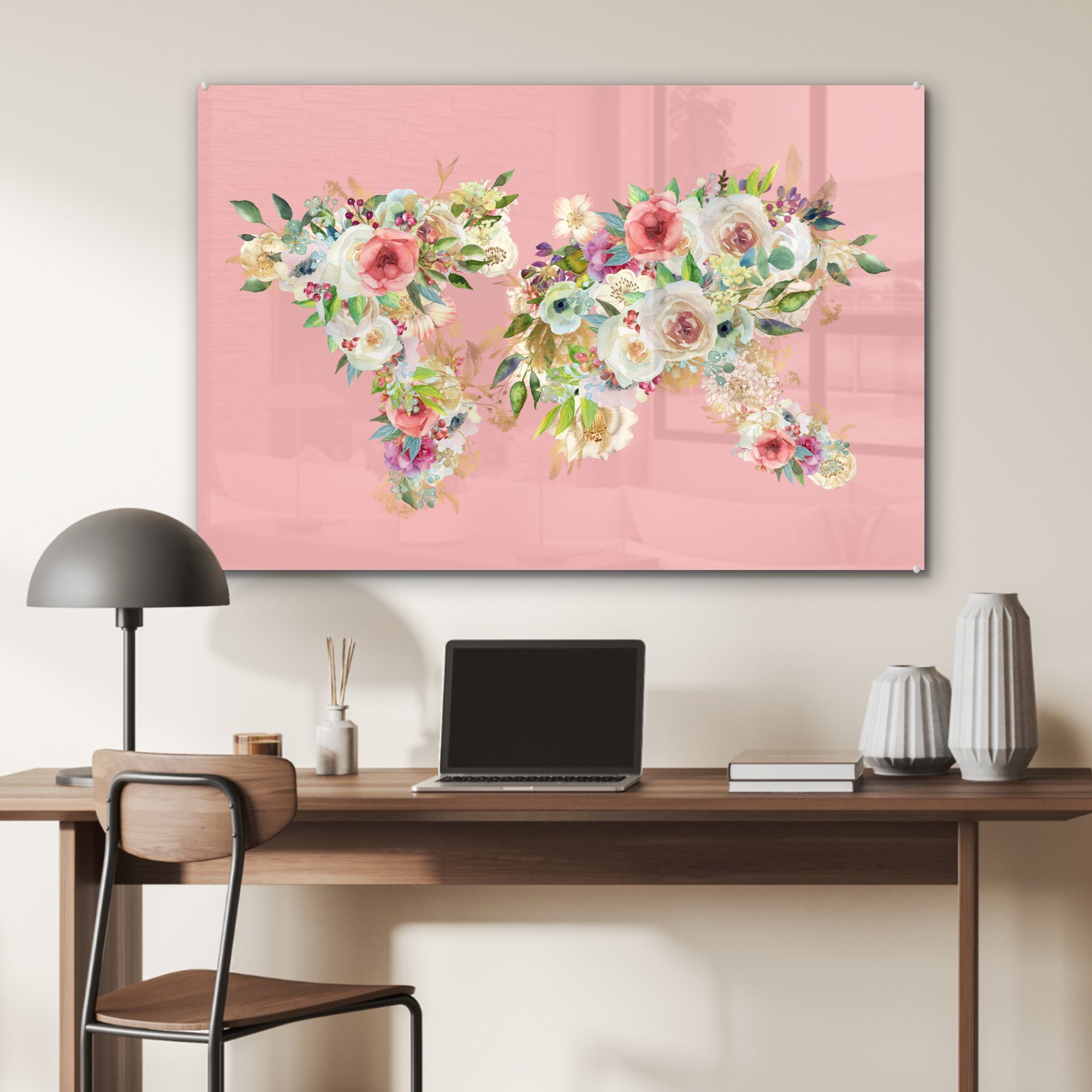 Wohnzimmer (1 - & Acrylglasbilder Schlafzimmer MuchoWow - Rosen - Weltkarte Rosa, Acrylglasbild St), Anemone