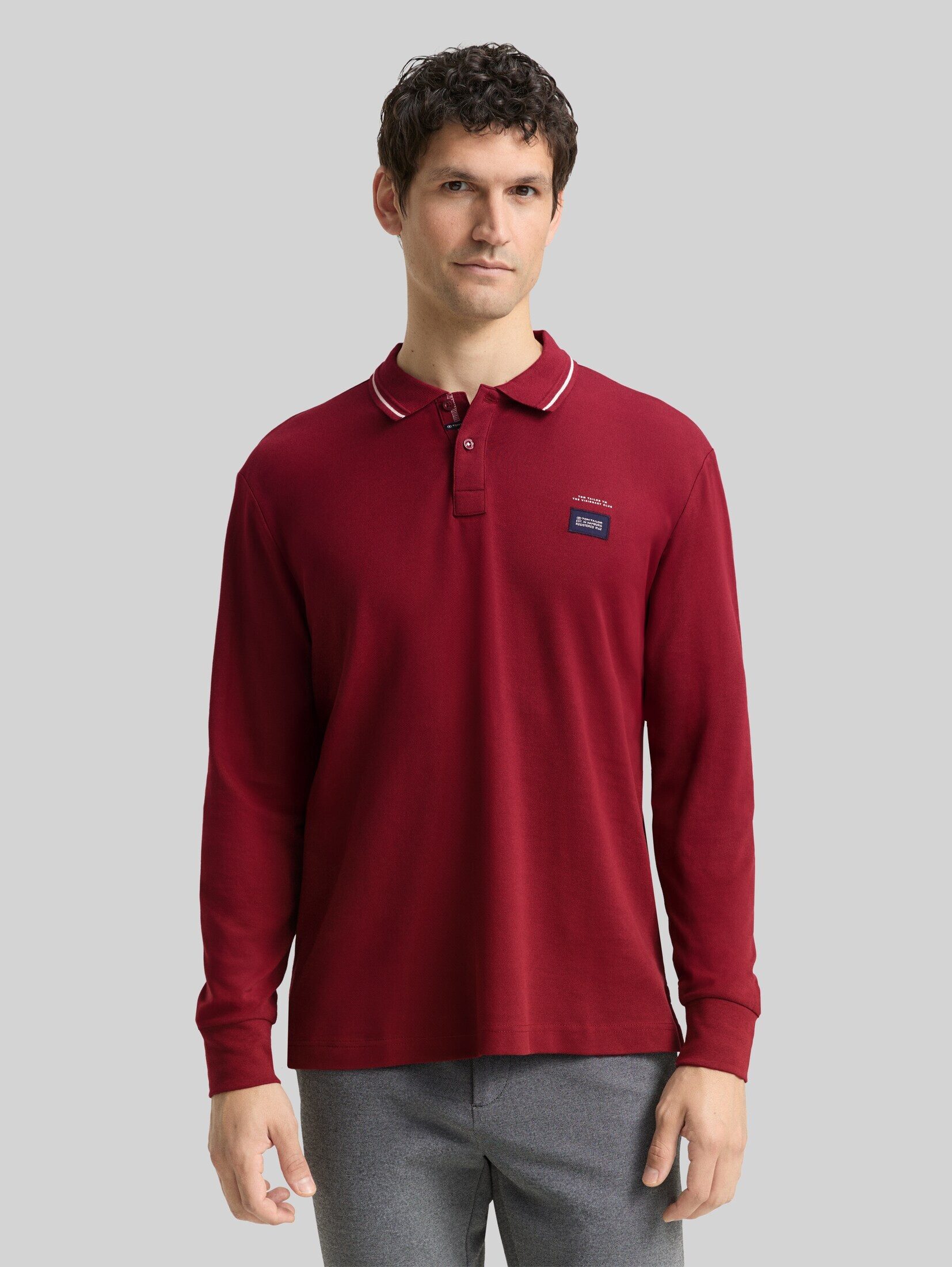 TOM TAILOR Langarm-Poloshirt Poloshirts Langarm Piqué Poloshirt mit Logo-Print