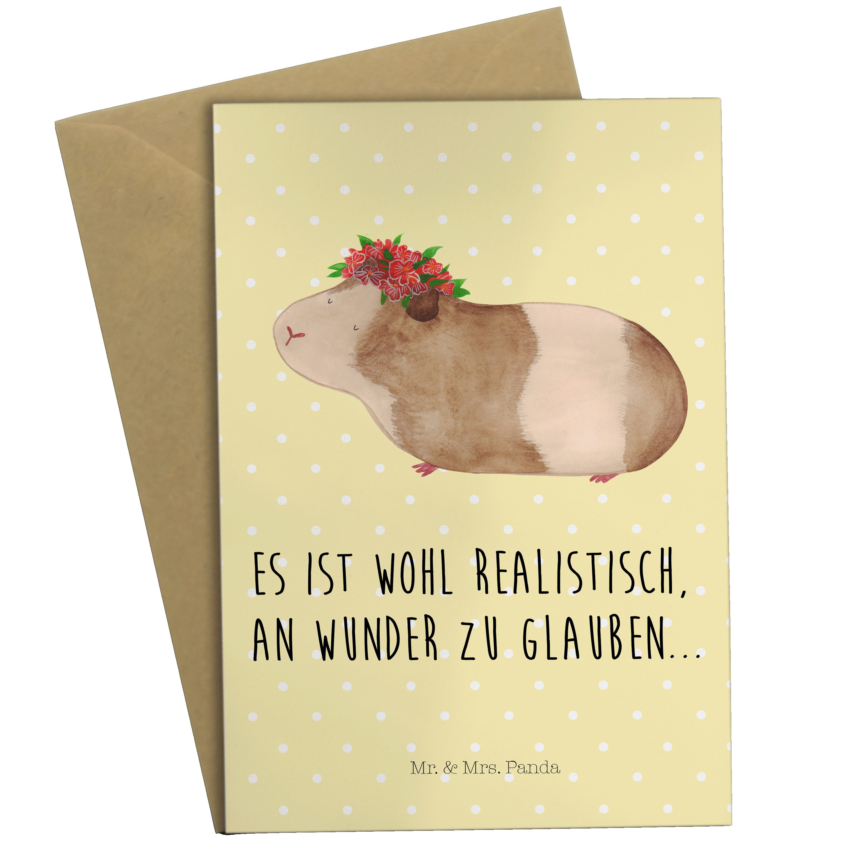 Geschenk, Glückwun Grußkarte Pastell Mrs. - Panda Meerschweinchen Gelb - & weise Klappkarte, Mr.