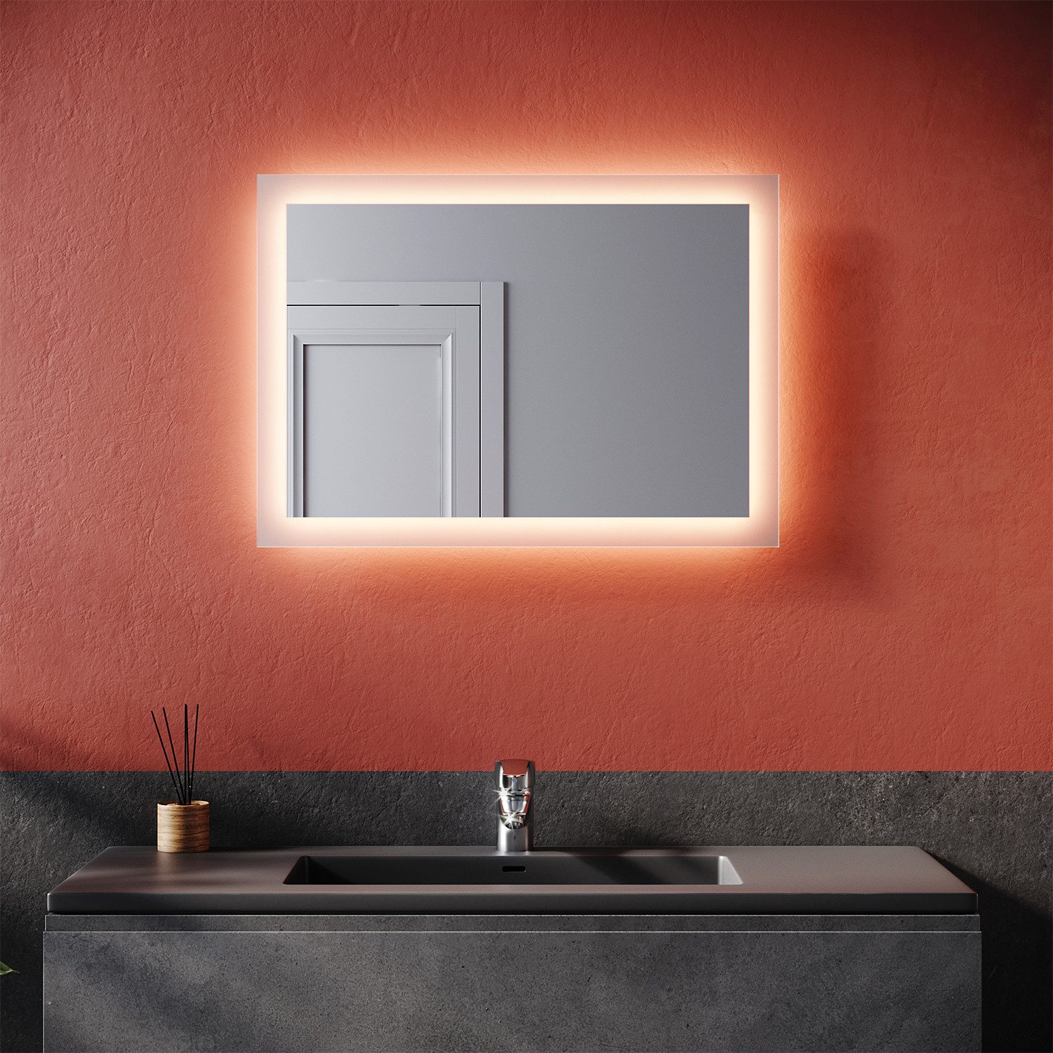 SONNI Badspiegel mit Beleuchtung LED Badezimmerspiegel,Wandschalter,kaltwei günstig online kaufen