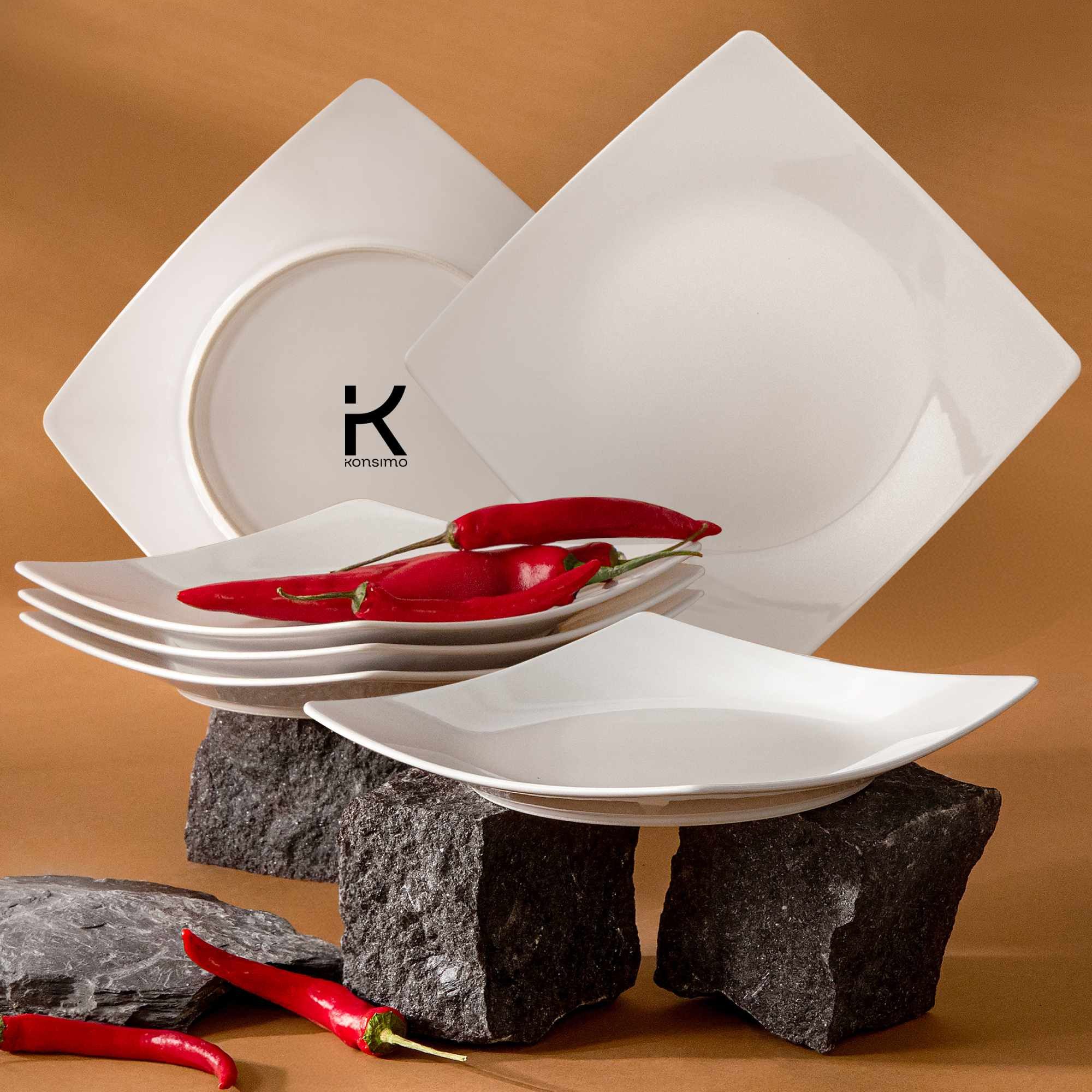 KONSIMO® Тарелки-Set EPIRI Geschirrset Dessertteller 6 Personen (6-tlg), 6 Personen, Keramik, quadratisch, Spulmachinen- und Mikrowellengeeignet