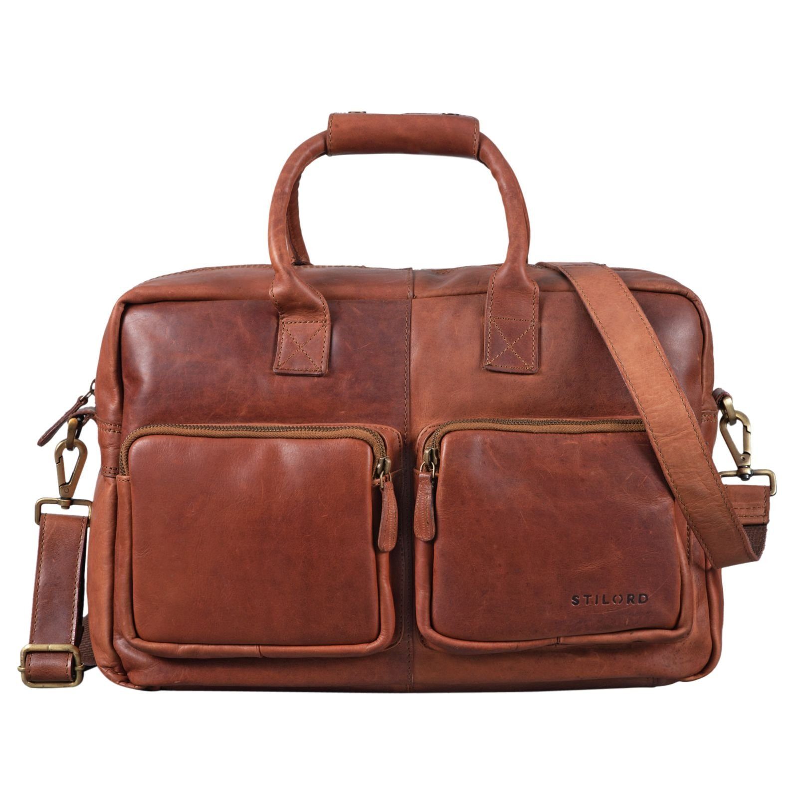 - braun "Henri" STILORD cognac Bürotasche Leder Laptoptasche