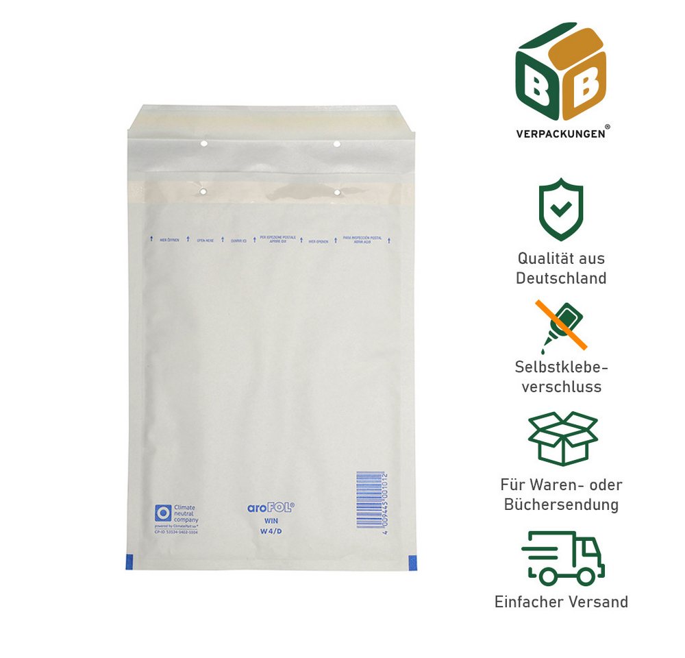 Thumbnail - BB-Verpackungen Versandtasche Luftpolsterversandtasche, 180 x 265 mm, Größe: 4 / D, weiß