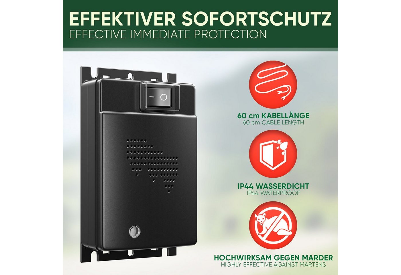 Thumbnail - Veddelholzer Garten Ultraschall-Tierabwehr Marderschreck Auto Autobatteriebetriebene Ultraschall Frequenzbereich, Automa...