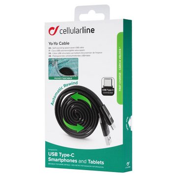 Cellularline Jojo USB-C Lade-Kabel Daten-Kabel 1m Audio-Kabel, USB-C, USB, YoYo Aufroll-Funktion, Schnell-Ladung, für Handy Smartphone Tablet PC