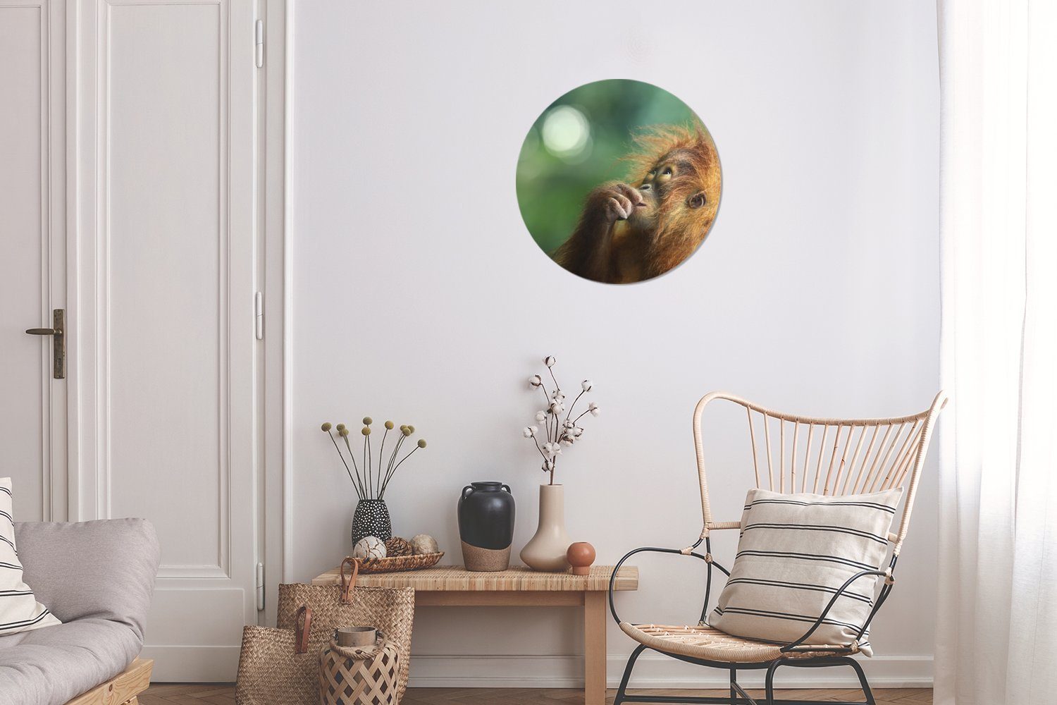 MuchoWow Gemälde Ein Kreis Rundes (1 30x30 Forex, verblassten junger Wandbild, vor Orang-Utan Wohnzimmer, einem St), Wanddekoration cm Hintergrund