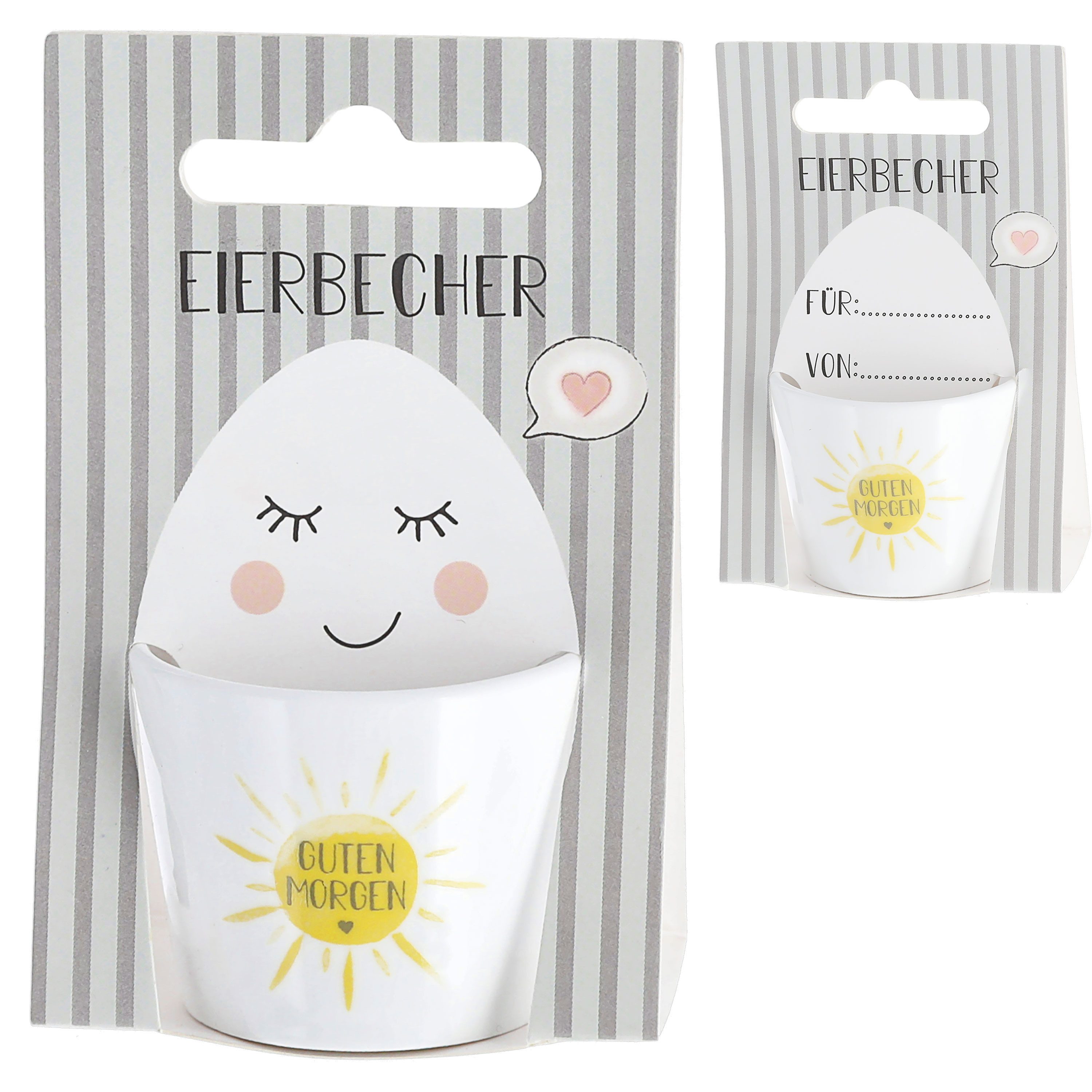 CEPEWA Eierbecher Eierbecher 4er Set 4 Motive Porzellan weiß 5x4cm Eierhalter Sprüche – Bild 5 von 5
