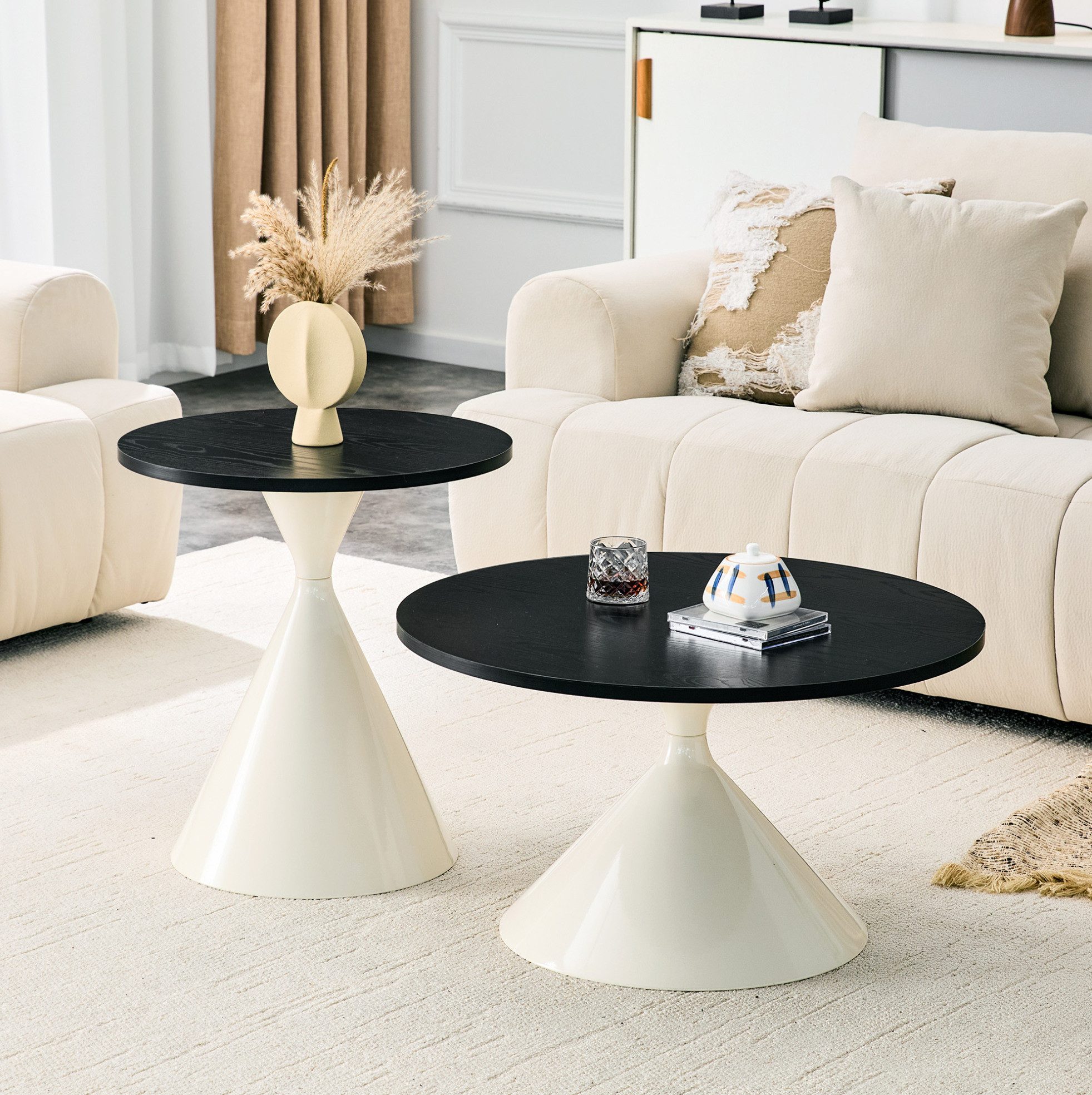 REDOM Couchtisch Beistelltisch Set 2-teilig mit Konus-Design, Sofatisch (mit stabilem Metallgestell für verschiedene Räume, 2-St., mit stabilem Metallgestell für verschiedene Räume), platzsparende Wohnzimmertische in Holzoptik