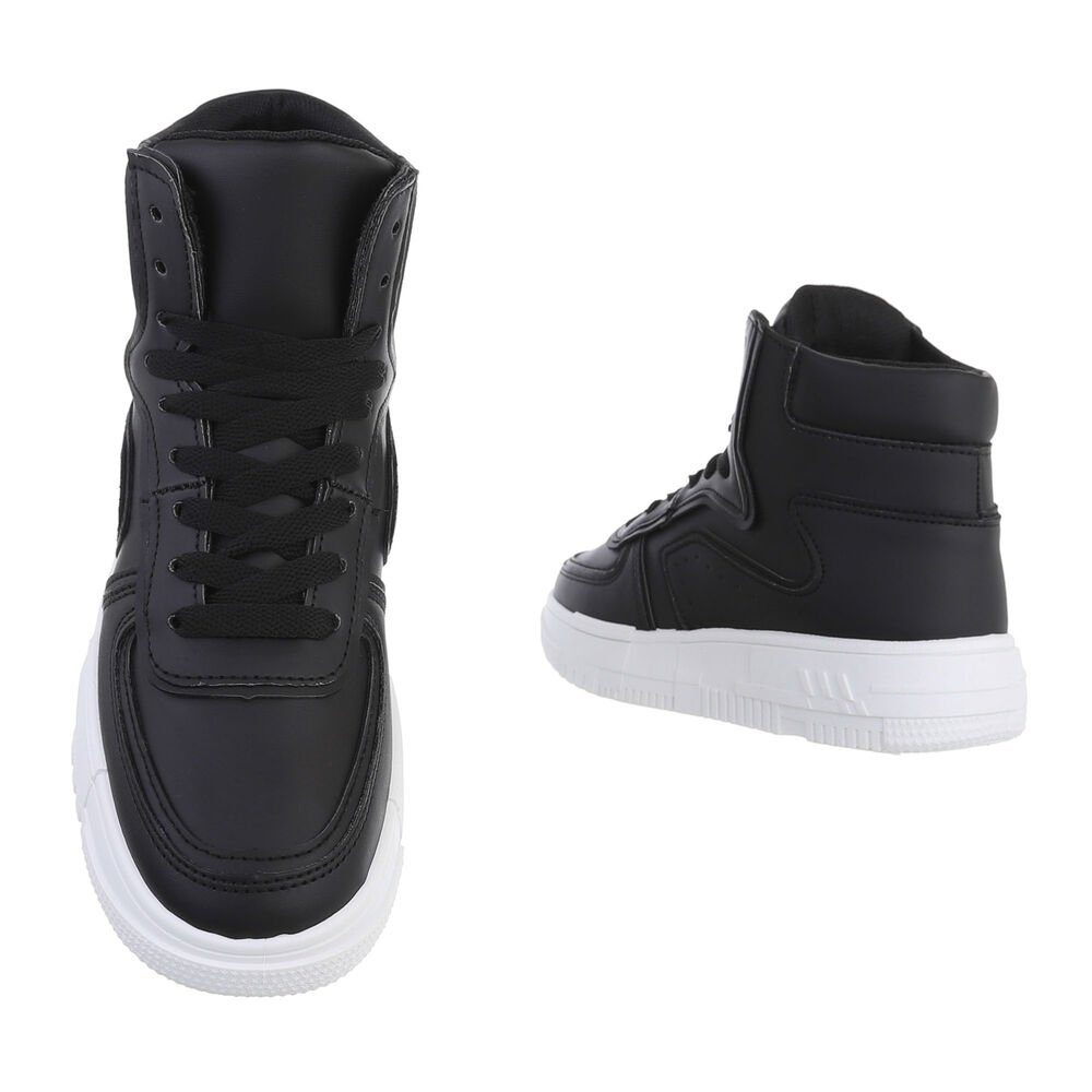 Ital-Design Damen High-Top Freizeit Schwarz Flach Sneakerboots High in Sneakers