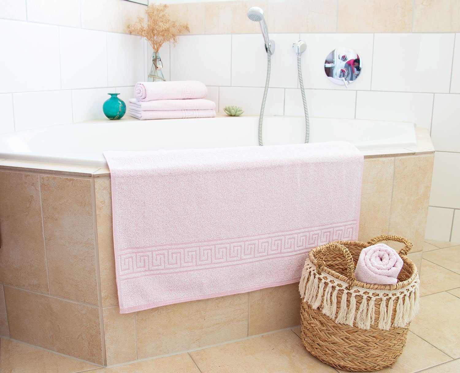 80% Duschtücher, cm, (5-St), Hotelwäschespezialisten Glattvelours rosa 20% ZOLLNER Baumwolle, vom Polyester, 140 70 x