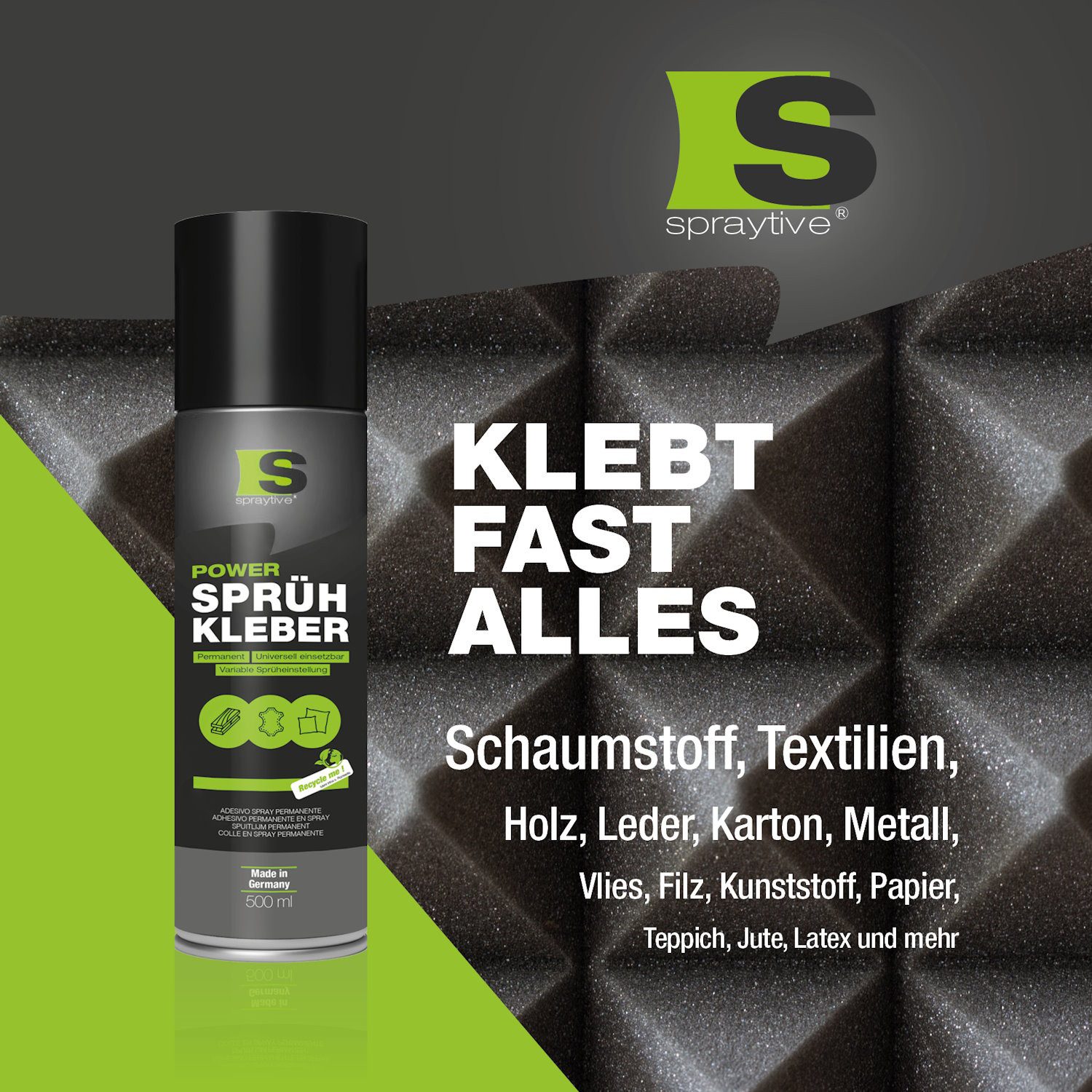 Spraytive Sprühkleber 1x 500ml Sprühkleber – für Textilien, Vlies, Schaumstoff & Dachhimmel, Made in Germany