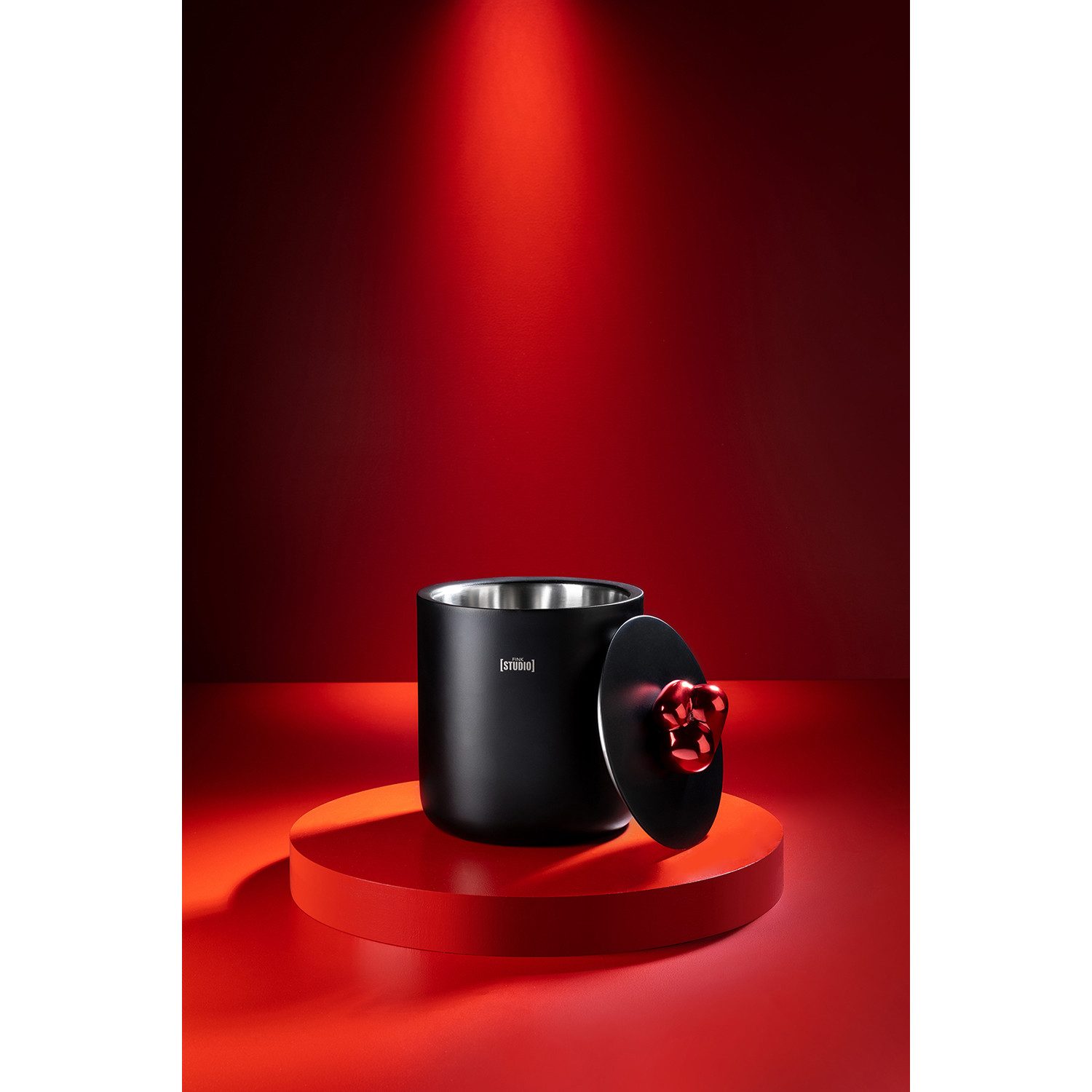 Fink Studio Eiseimer POP ART Eiswürfeleimer - rot-schwarz - Edelstahl - H. 24cm x Ø 18,5cm, Eiseimer Kühler - Eisbehälter & Eiswürfelfass für Partys