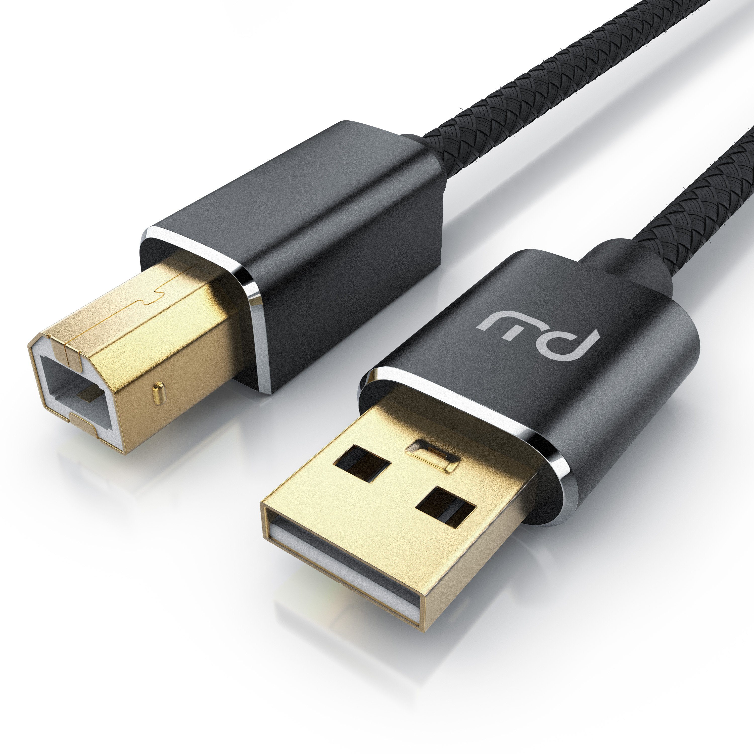 Primewire USB 2.0 Drucker / Scanner Kabel mit Nylonmantel - 2m USB-Kabel, USB Typ-A, USB Typ-B, USB 2.0 Typ A Stecker, USB Typ B Stecker (200 cm), schnelles Laden, stabile Datenübertragung, für Smartphone und Tablet