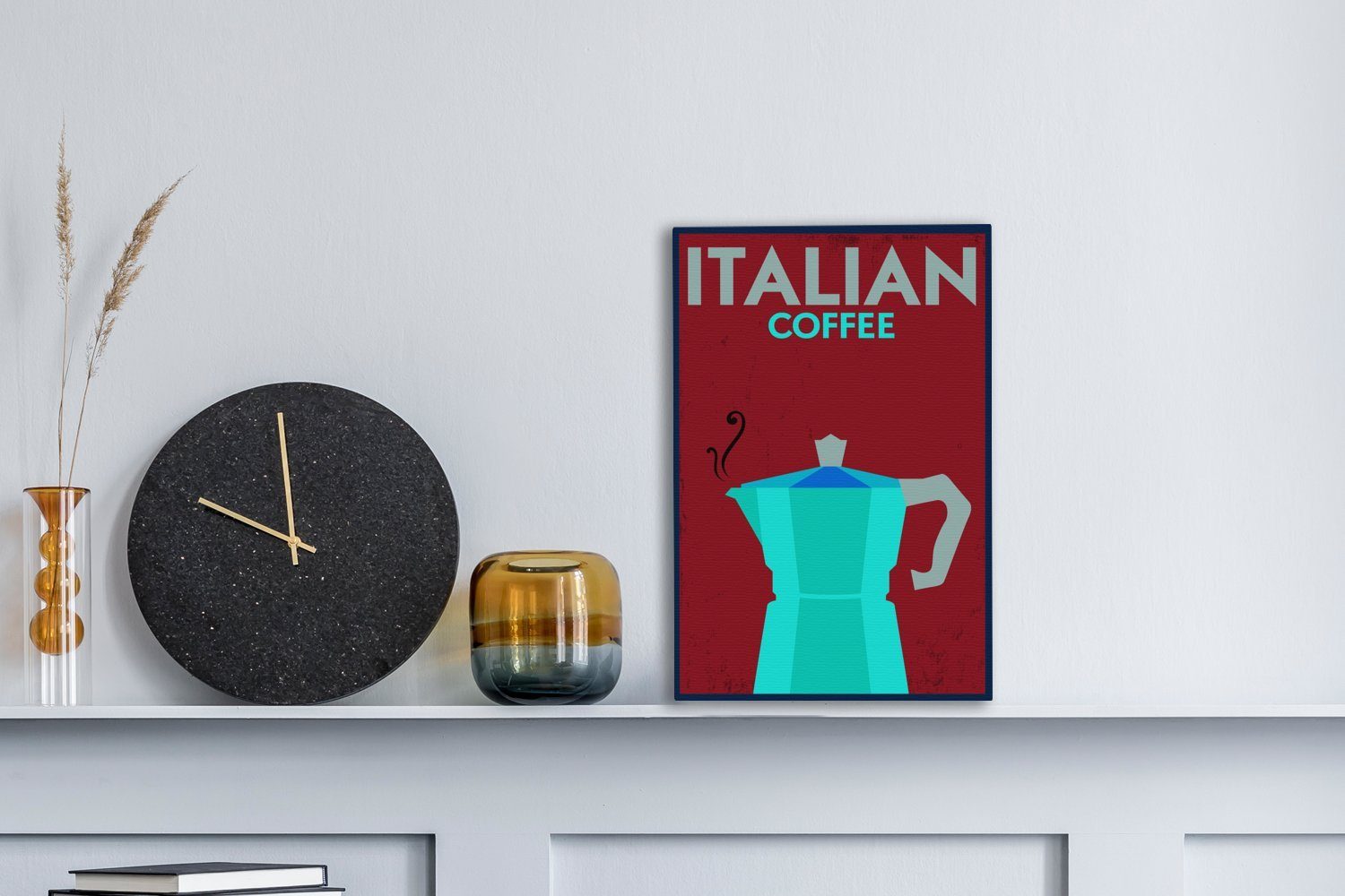 Jahrgang Italien Leinwandbild Kaffee cm Italienischer inkl. (1 Zitate OneMillionCanvasses® St), Kaffee, - 20x30 - fertig bespannt - Zackenaufhänger, Gemälde, - Leinwandbild