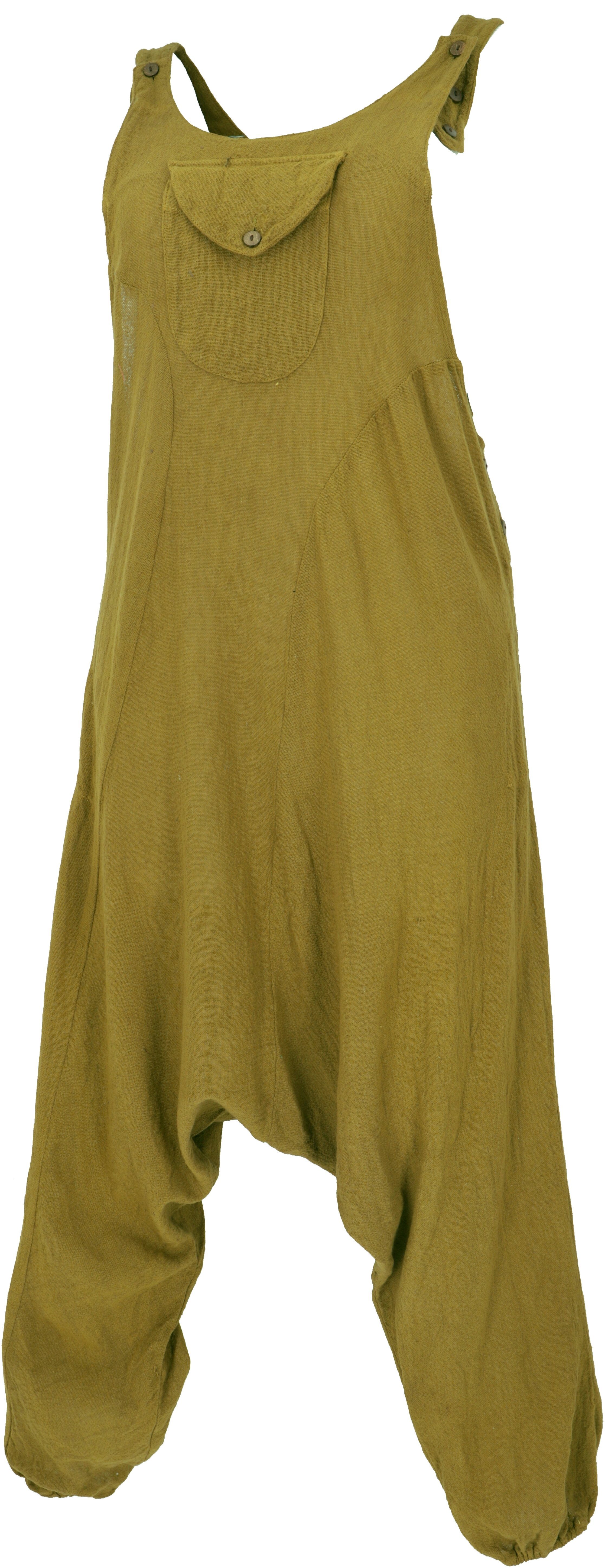 Guru-Shop Latzhose, Style, Relaxhose Natürliche Ethno Boho khaki alternative Overall, luftiger.. Bekleidung