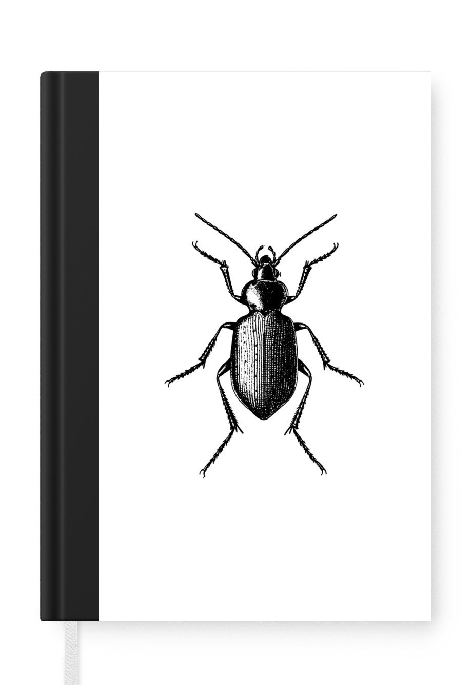 MuchoWow Notizbuch Käfer - Tiere - Vintage - Schwarz und weiß, Journal, Merkzettel, Tagebuch, Notizheft, A5, 98 Seiten, Haushaltsbuch
