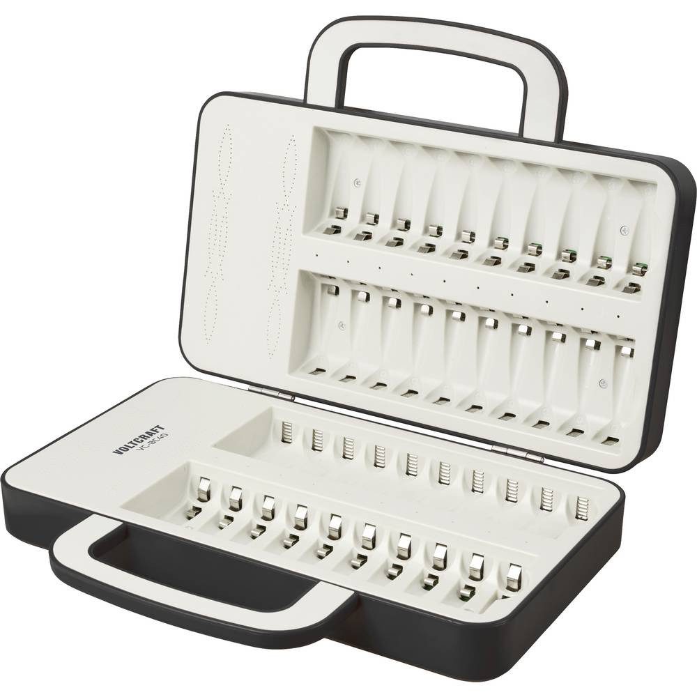 VOLTCRAFT Rundzellen-Ladegeräte-Koffer 40 Kanäle AA/AAA VC-14865480 Rundzellen-Lader (Automatischer Akkutest, Akku-Diagnose, Akkuerkennung)