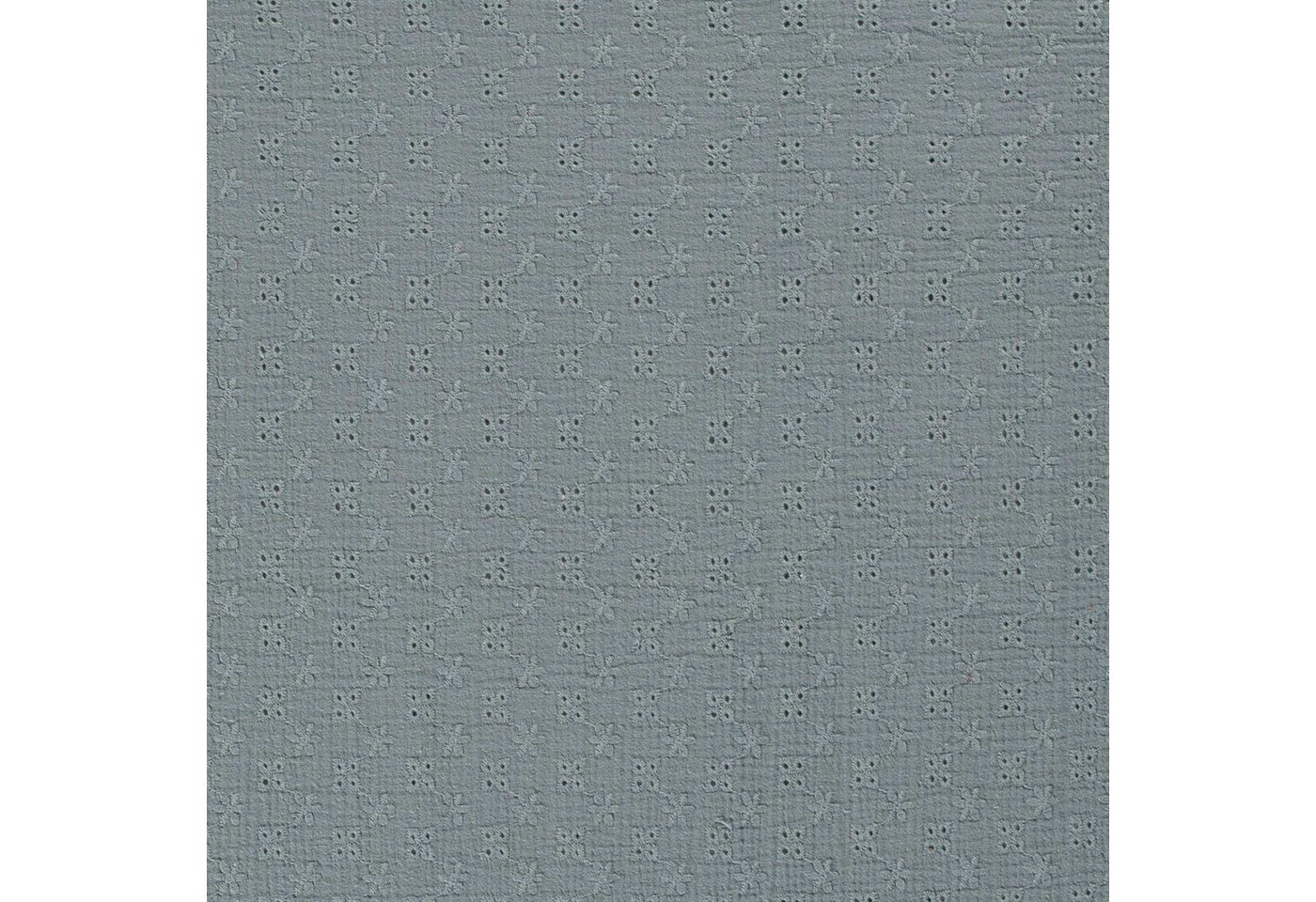 Thumbnail - maDDma Stoff Musselin-Stoff gestickte Blumen ab 50x130cm uni Mulltuch, 106 - graublau