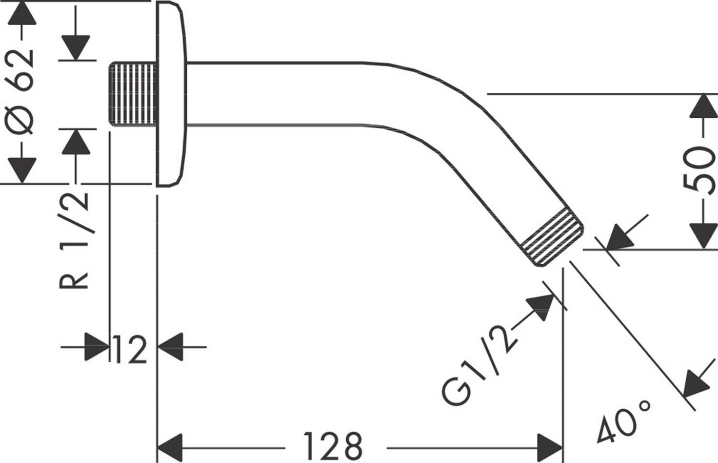 Thumbnail - hansgrohe Brausearm HG Brausearm 1/2" 128mm 45 Grad, (1-tlg)
