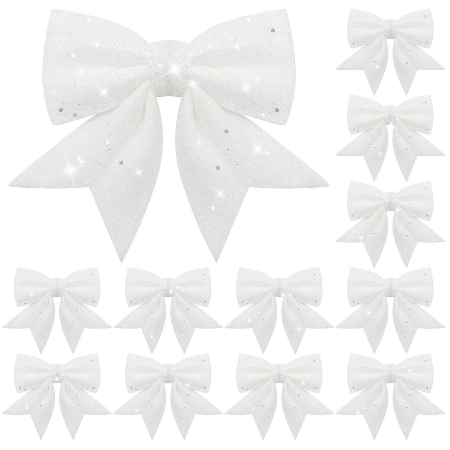 LuxusKollektion Weihnachtsbaumschleife Weihnachtsschleifen 12er Set Weiß