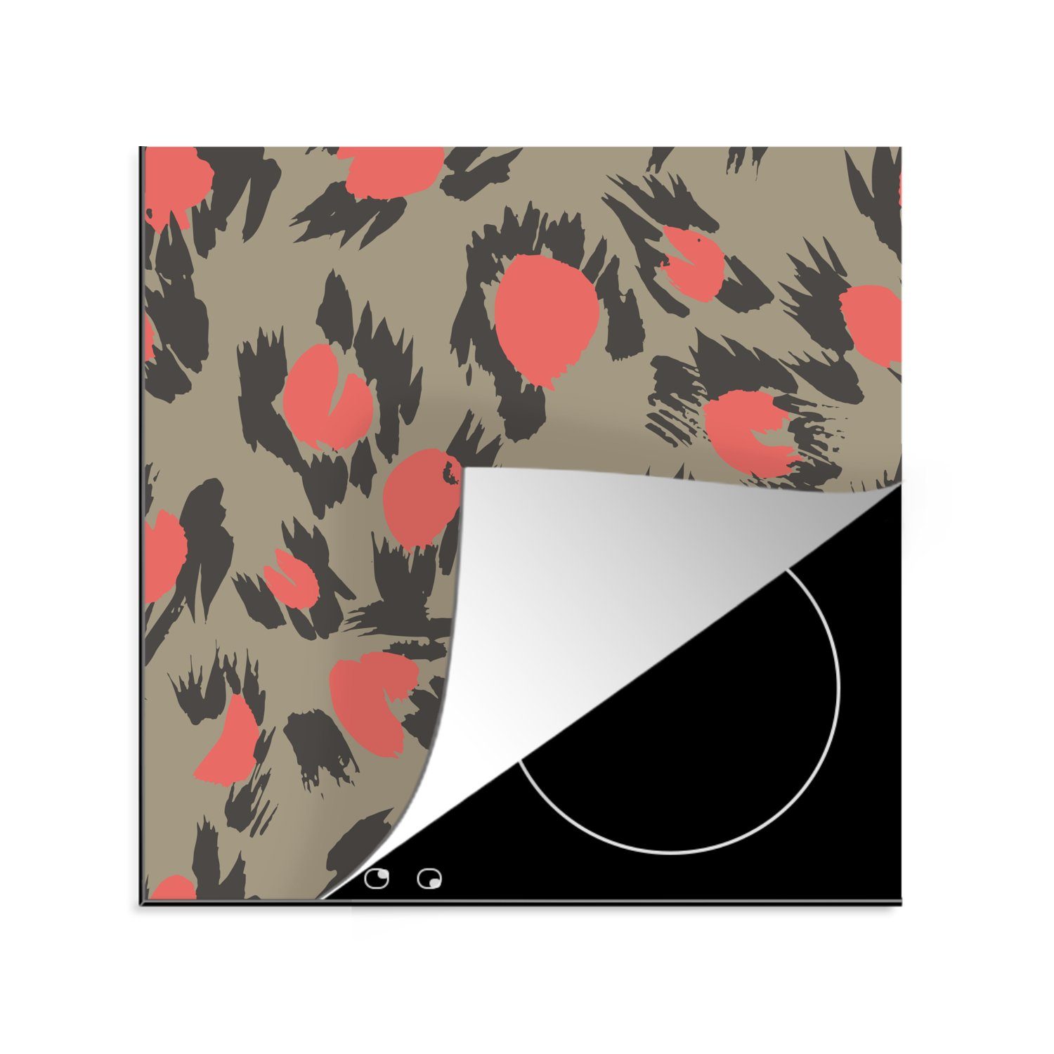 MuchoWow Herdblende-/Abdeckplatte Muster - Pantherdruck - Rosa - Taupe, Vinyl, (1 tlg), 78x78 cm, Ceranfeldabdeckung, Arbeitsplatte für küche