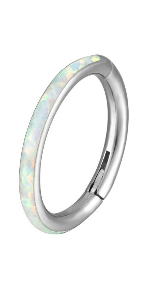 Karisma Nasenpiercing Titan G23 Hinged - Ring, 1,2mm-Weiss Septum - 8mm, (Durchmesser) Charnier/Conch Segmentring Opal Weiss Silber Stärke Clicker