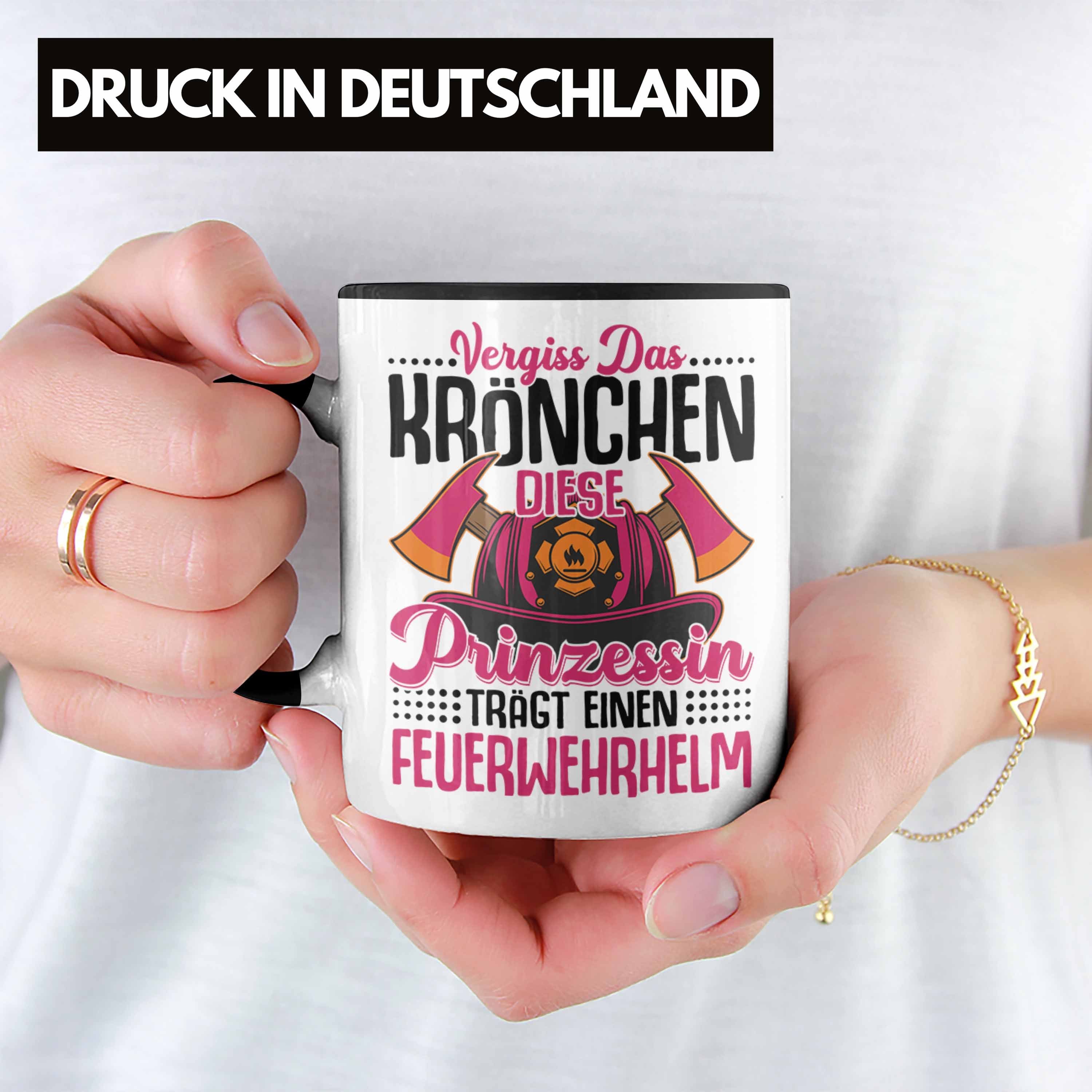 Schwarz Frau Vergiss - Tasse Feuerwehrfrauen Trendation Feuerwehr Geschenkidee Spruch Das Krönchen Trendation Tasse Geschenk Frauen