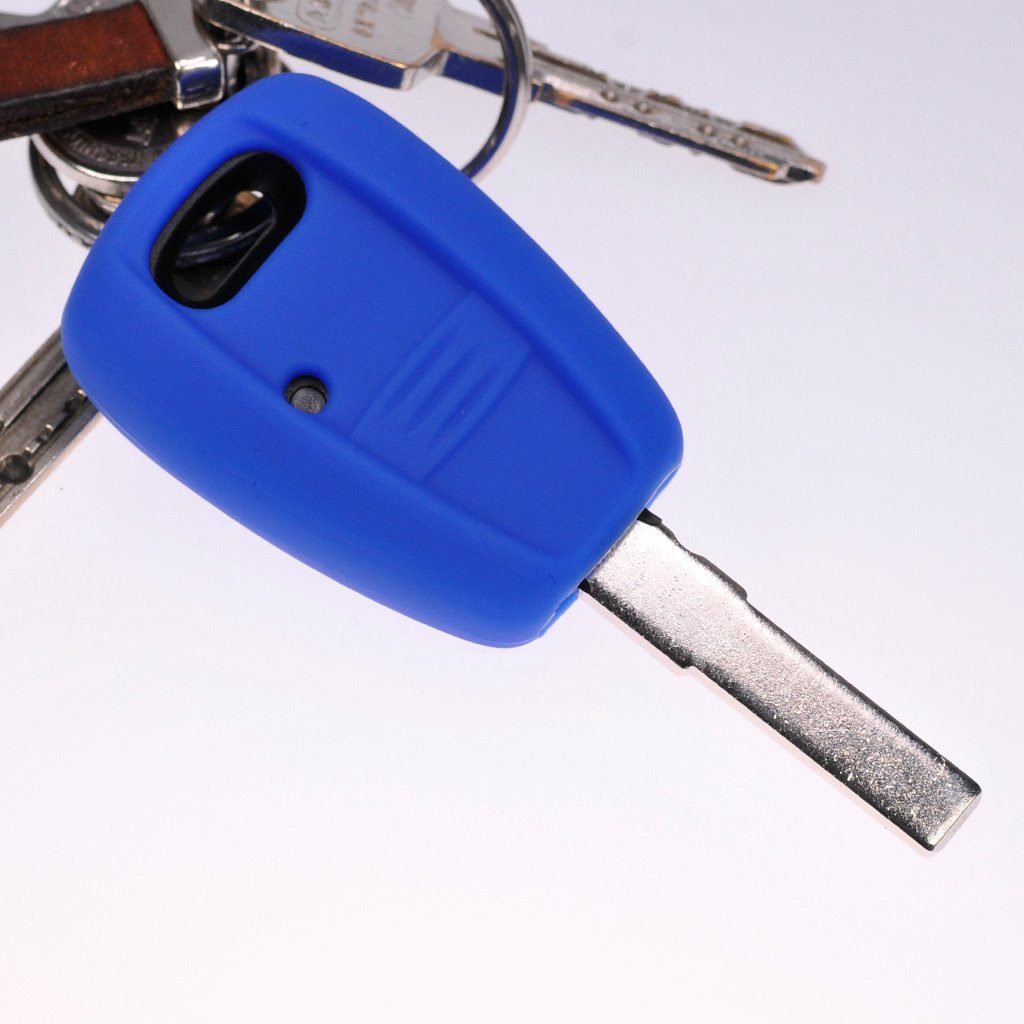 Softcase Blau, Punto mt-key Autoschlüssel Brava Stilo Bravo 1 Tasten Panda Fernbedienung FIAT Schlüsseltasche Schutzhülle für Funk Silikon