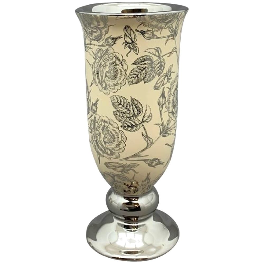 Exner GmbH Garten- & Wohnaccessoires Vase Tisch Pokal Beige Silber Rosen Keramik Barockstil Antik 25 cm (1 St), Barockstil