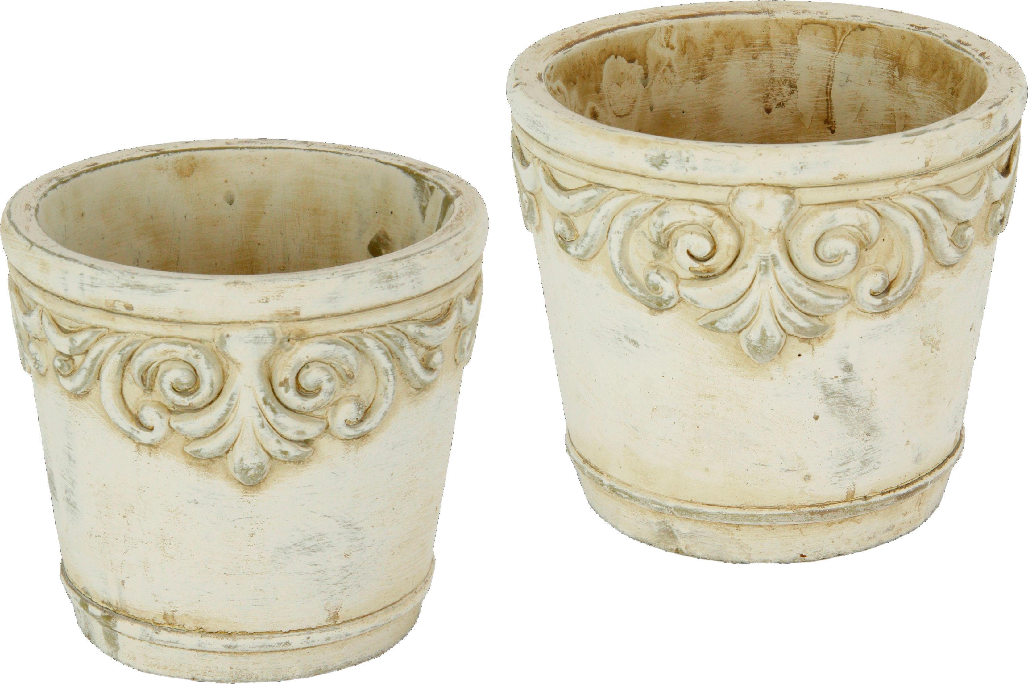 OTTO home Übertopf (Set, 2 St), Betonübertopf mit Ornamenten, Vase