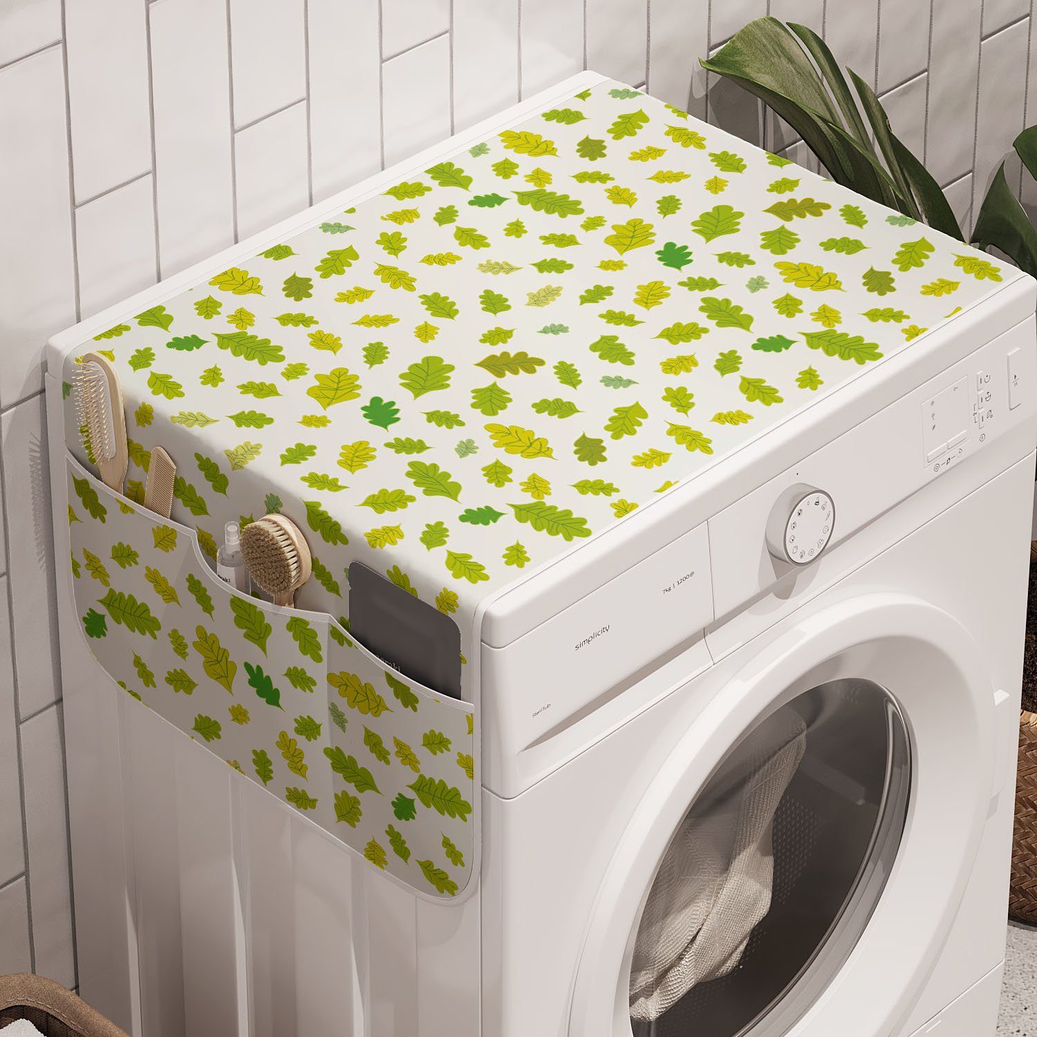 Abakuhaus Badorganizer Anti-Rutsch-Stoffabdeckung für Waschmaschine und Trockner, Blätter Monotone Eichenlaub Muster | Bad-Organizer
