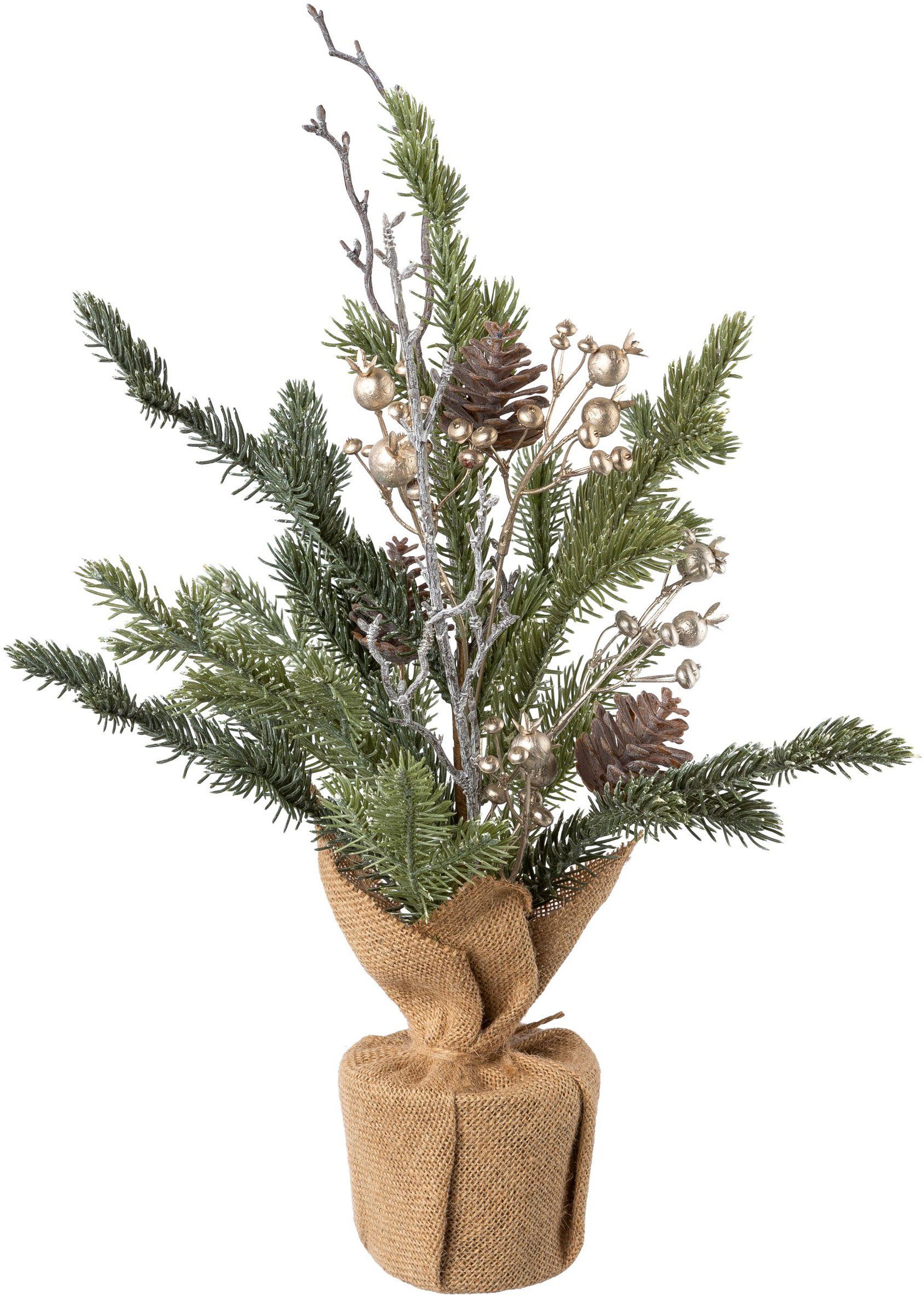 Weihnachtsdeko, Tannenbaum, Künstlicher mit Beeren green und Deko-Ast Weihnachtsbaum Zapfen, Creativ künstlicher Christbaum,