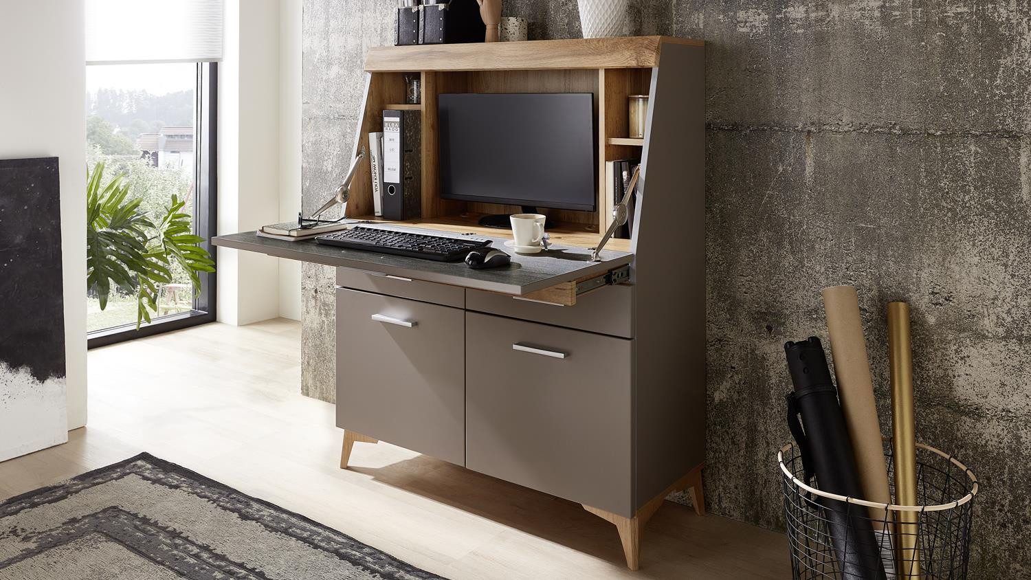 Innostyle Sekretär Sekretär Secret MDF basalt Eiche Altholz 98/124/42 cm