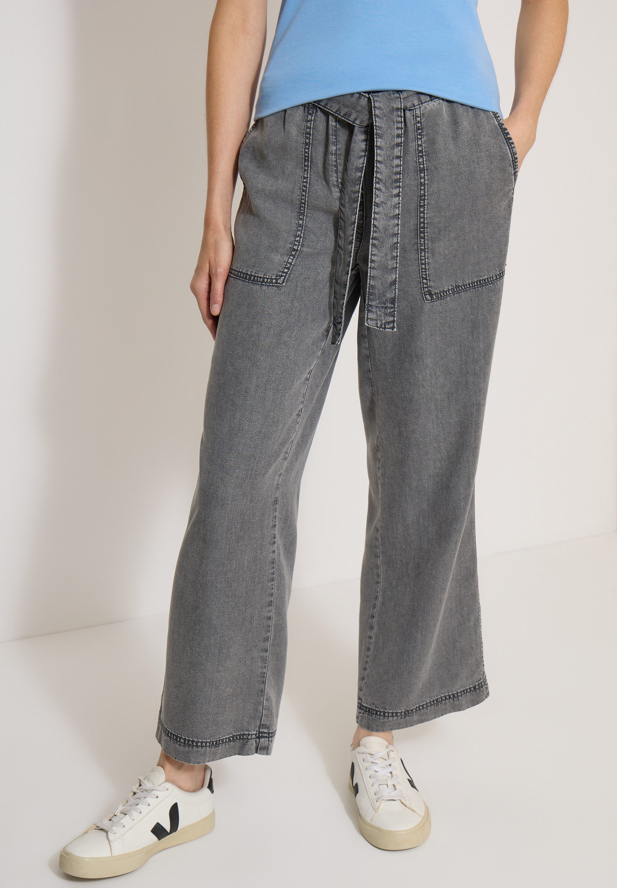 CECIL Stoffhose Style Neele Elastikbund, weites Bein, mit Bindegürtel