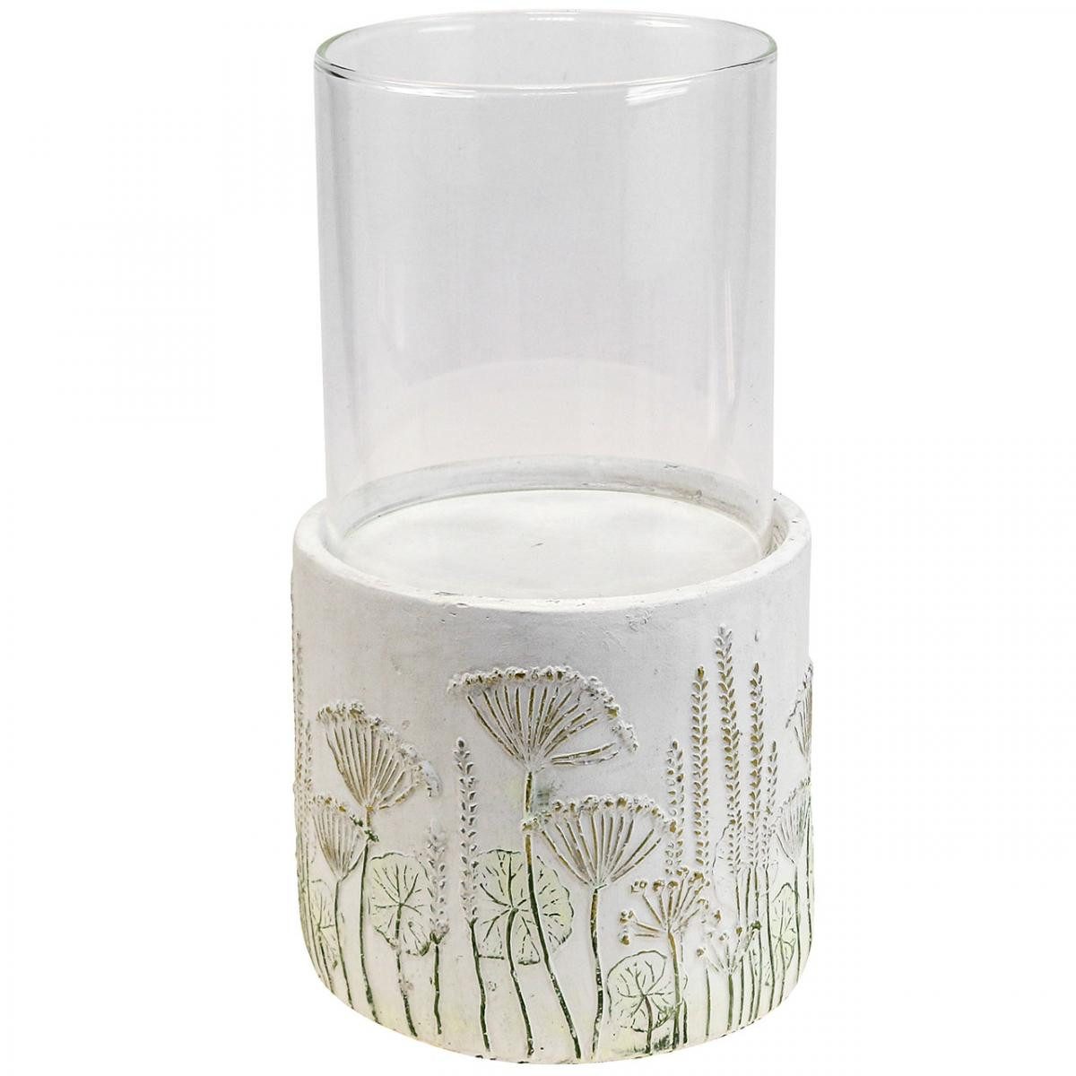 Florists Products Windlicht Glas Windlicht mit floralem Betonsockel - Kerzenständer Ø17cm