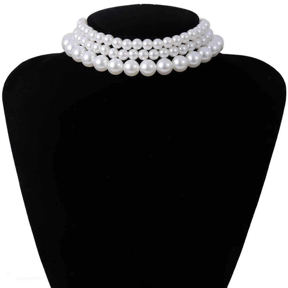 für Vintage-Perlen-Halskette, WaKuKa Damen, Charm-Kette Stück Perlenketten 3 Brautschmuck (3-tlg)
