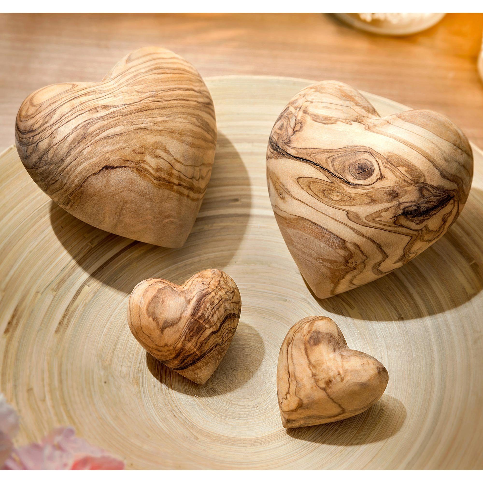 NATUREHOME Dekoobjekt 2er Set Deko-Herz Olivenholz 10 cm (2er Set, 2 St)