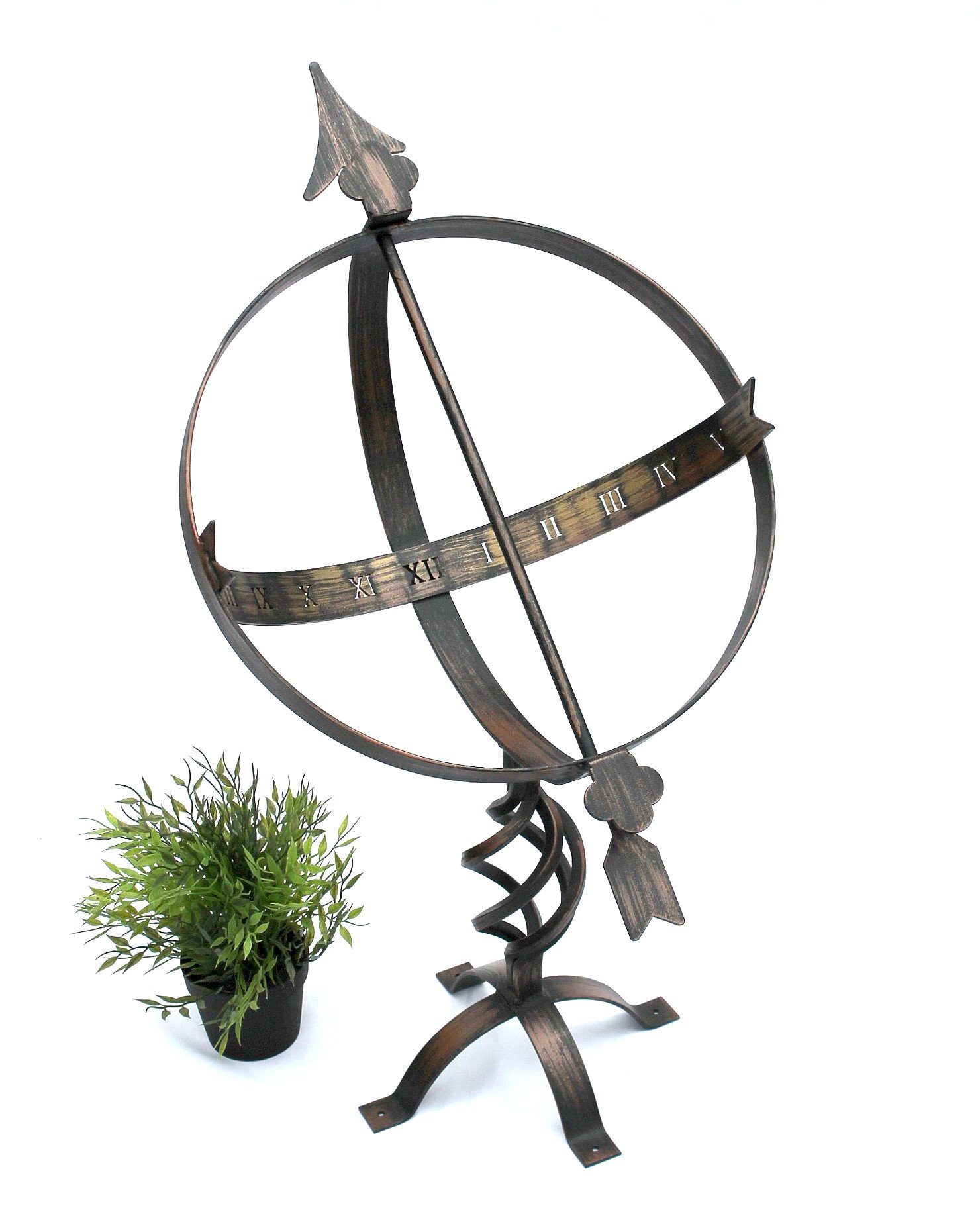 Standuhr Sonnenuhr Garten Groß Metall Patina Schmiedeeisen Wetterfest 70 cm