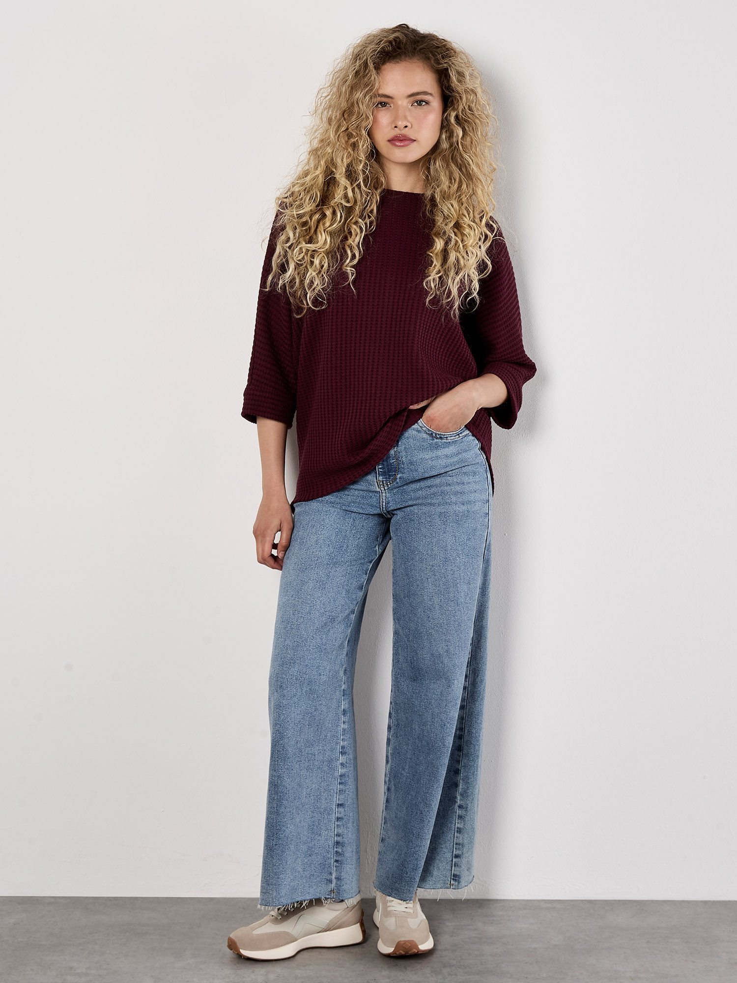 Apricot Fledermauspullover Oversized-Pullover, in Waffeloptik günstig online kaufen