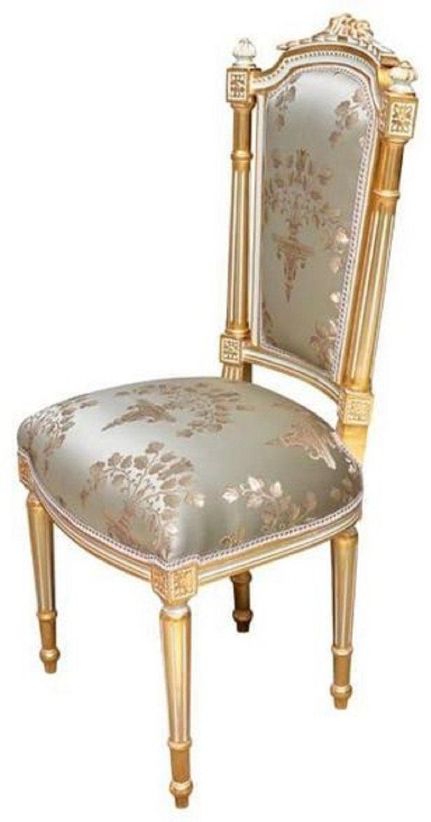 Barockstil / Silber Antik Barock im Esszimmerstuhl Weiß Casa Esszimmer / - Padrino Esszimmerstuhl Handgefertigter Stuhl Möbel Stil - Gold