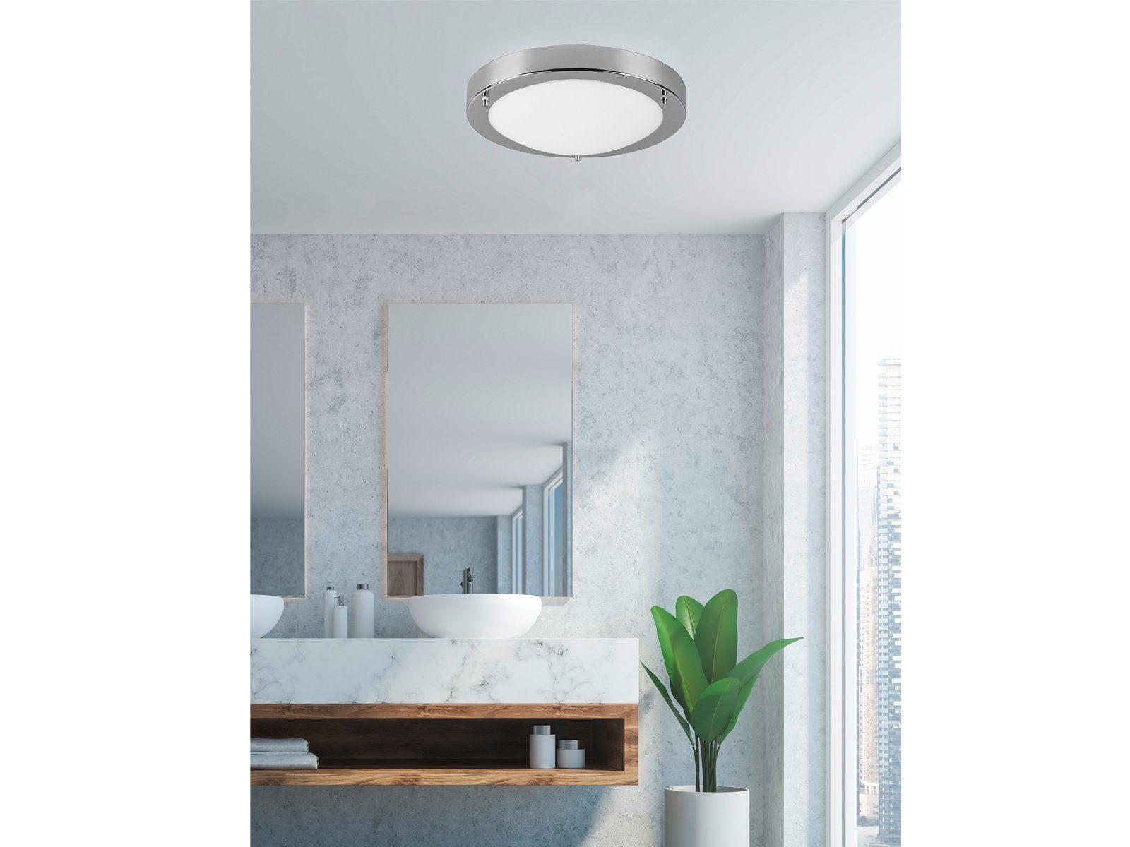 meineWunschleuchte LED Deckenleuchte, Decke, Warmweiß, WC Chrom Gäste Chrom IP44 / Badezimmer-Lampen & Weiß Treppenhaus, Dimmfunktion, LED Bad-lampe Silber wechselbar