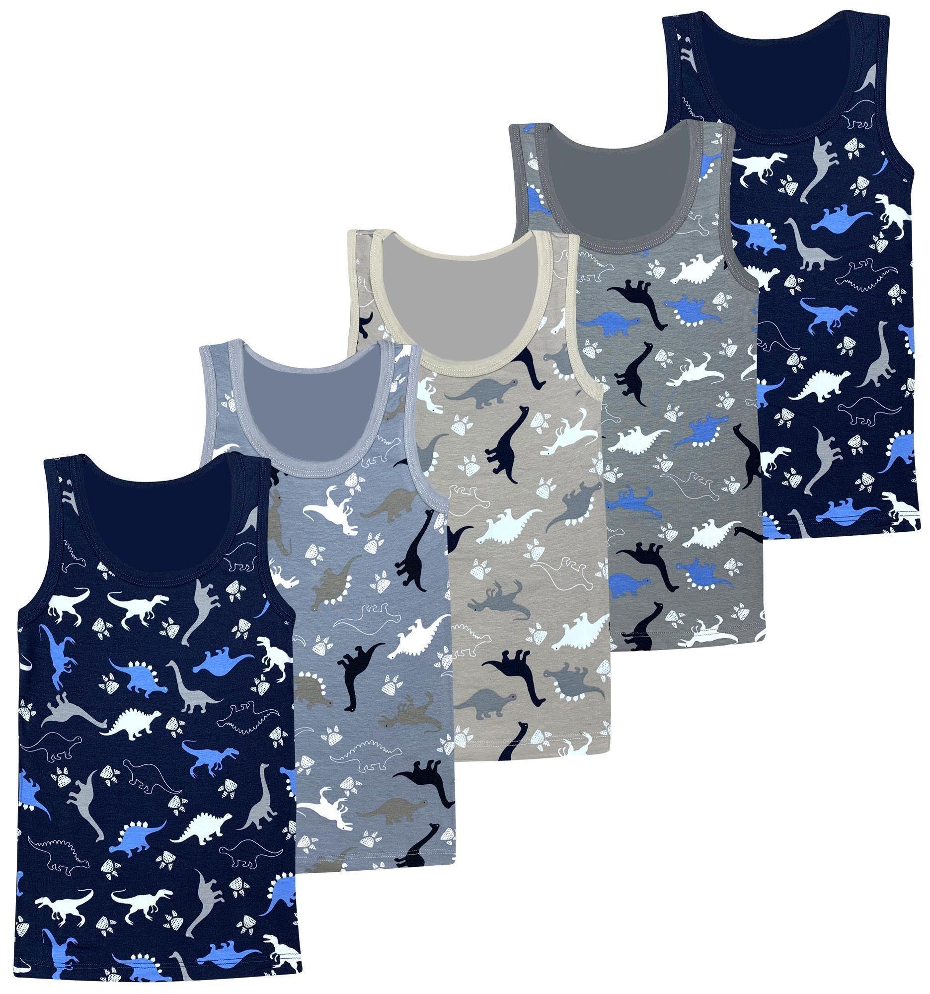 LOREZA Unterhemd 5er Set Jungen Unterhemden - Dinosaurier - Bunt (Set, 5-St., 5er-Pack)