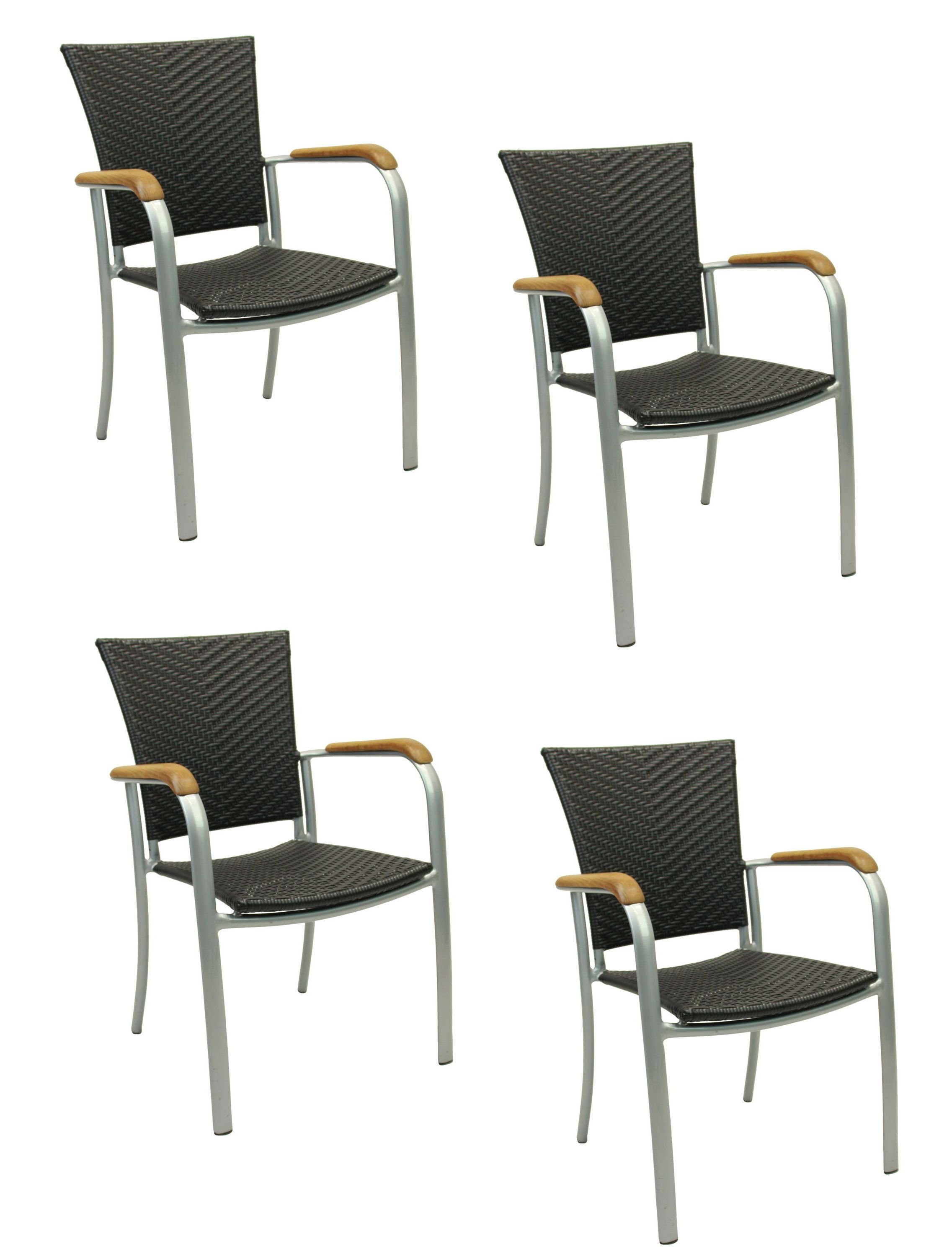 Konway Stapelstuhl ARUBA (4 St), 4x KONWAY® ARUBA Stapelsessel Schwarz Premium Polyrattan Sessel | Stapelstühle