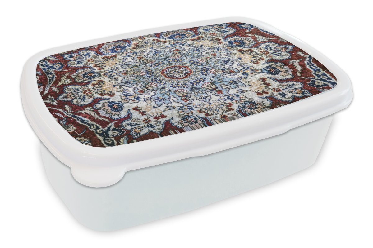 MuchoWow Lunchbox Persische Teppiche - Teppiche - Mandala, Kunststoff, (2-tlg), Brotbox für Kinder und Erwachsene, Brotdose, für Jungs und Mädchen weiß