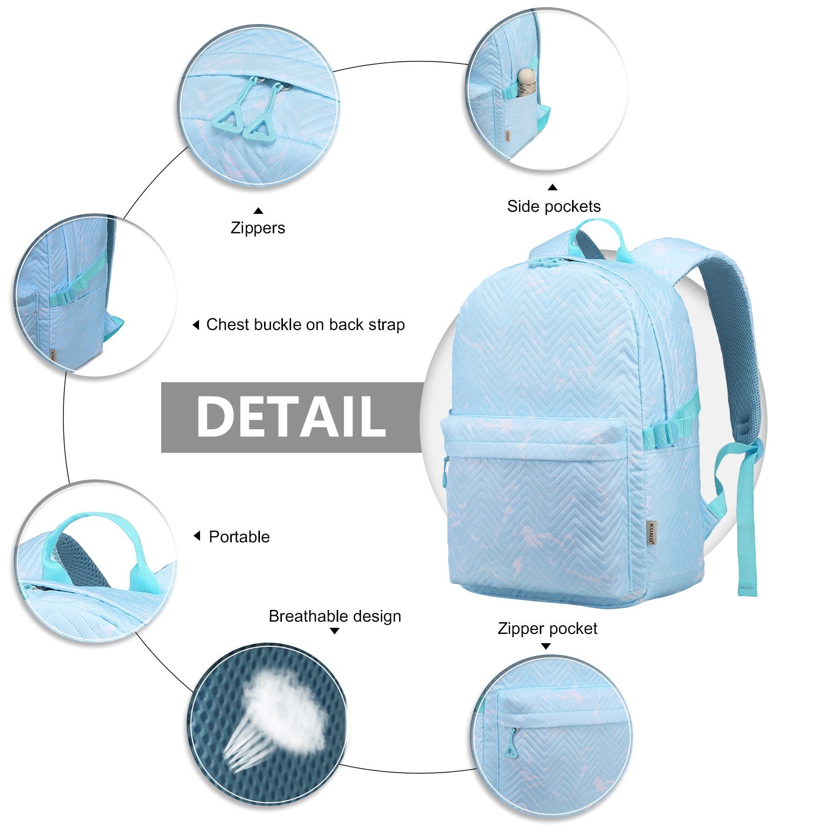 KONO Schulrucksack Unisex-Tagesrucksack Leichter Schul- & Laptoprucksack – Bild 3 von 5