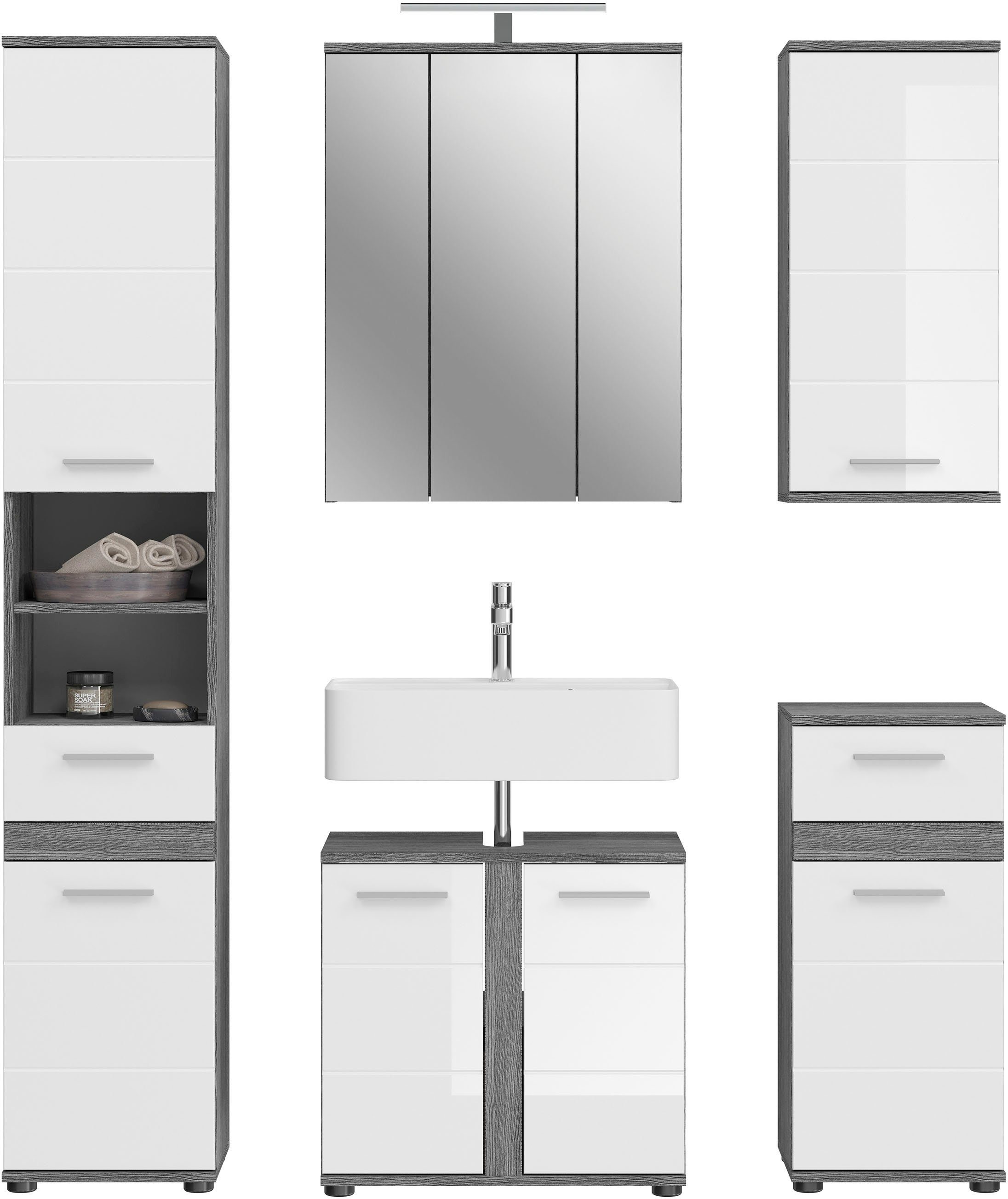 welltime Badmöbel-Set LUCCA, 5-teilig, TOPSELLER!, inklusive LED Beleuchtun günstig online kaufen