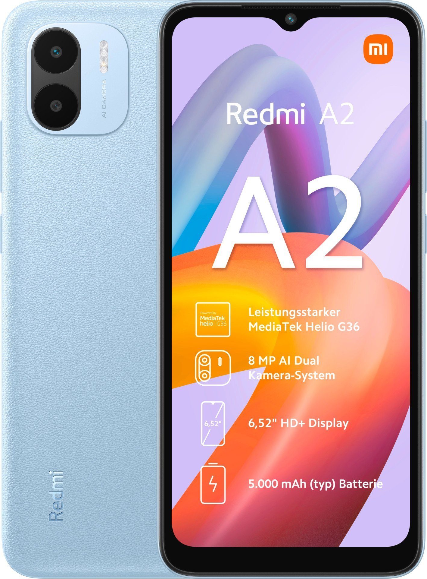 Xiaomi Redmi A2 2GB+32GB Smartphone Handy (16,60 cm/6.52 Zoll, 32 GB Speicherplatz, 8 MP Kamera)