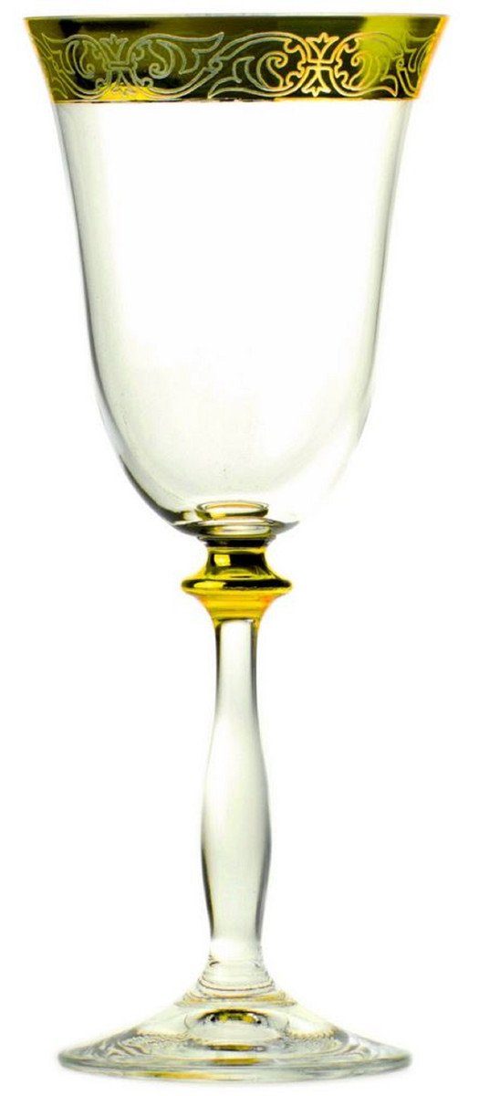 Weinglas Luxus Barock Weinglas 6er Set Gold Ø 8 x H. 20 cm - Handgefertigte und handgravierte Weingläser - Hotel & Restaurant Accessoires - Luxus Qualität